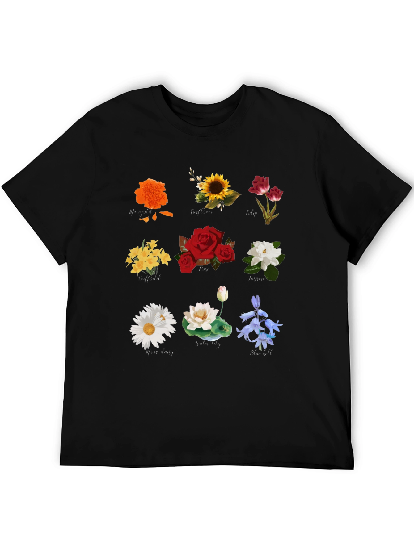 Black Floral T-Shirt with Assorted Flower Prints view 5