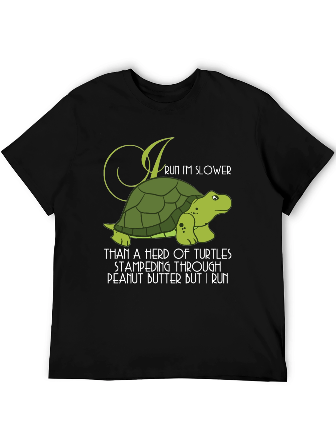 Black Funny Turtle Run Slower T-Shirt - Novelty Graphic Tee view 5