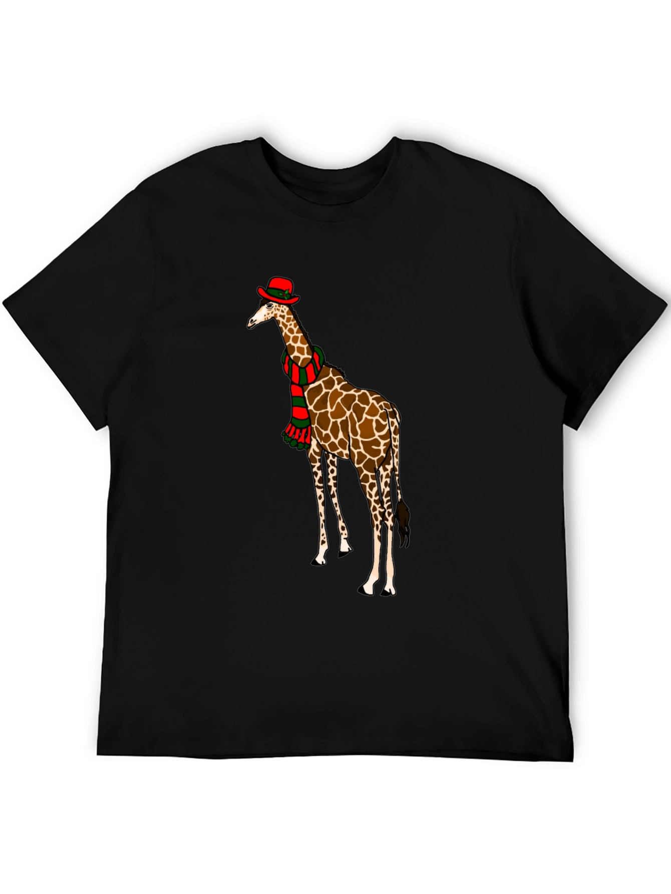 Black Giraffe Christmas T-Shirt, Holiday Apparel view 5