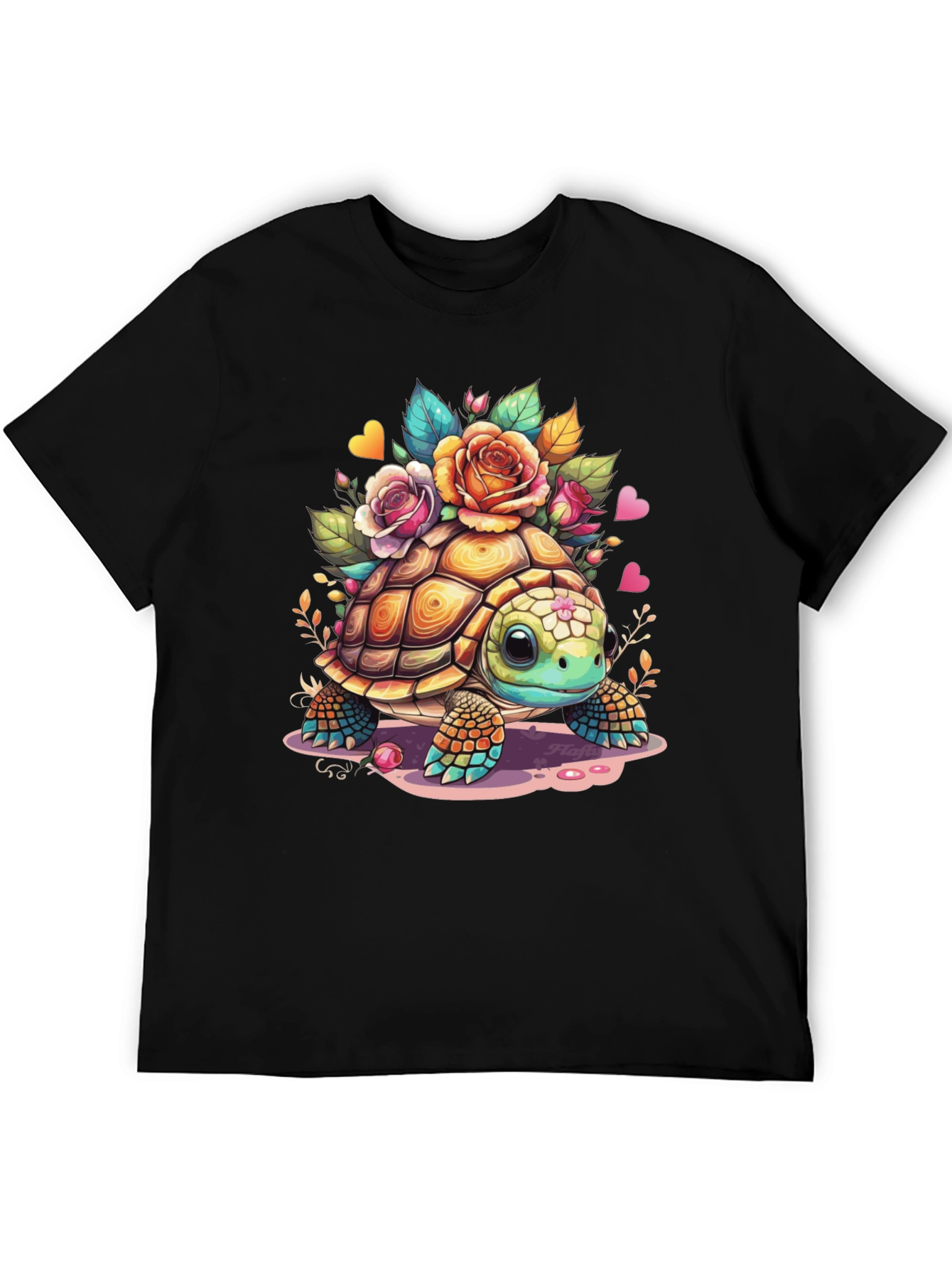 Black Cute Floral Turtle Graphic Tee - Unisex Comfort view 5