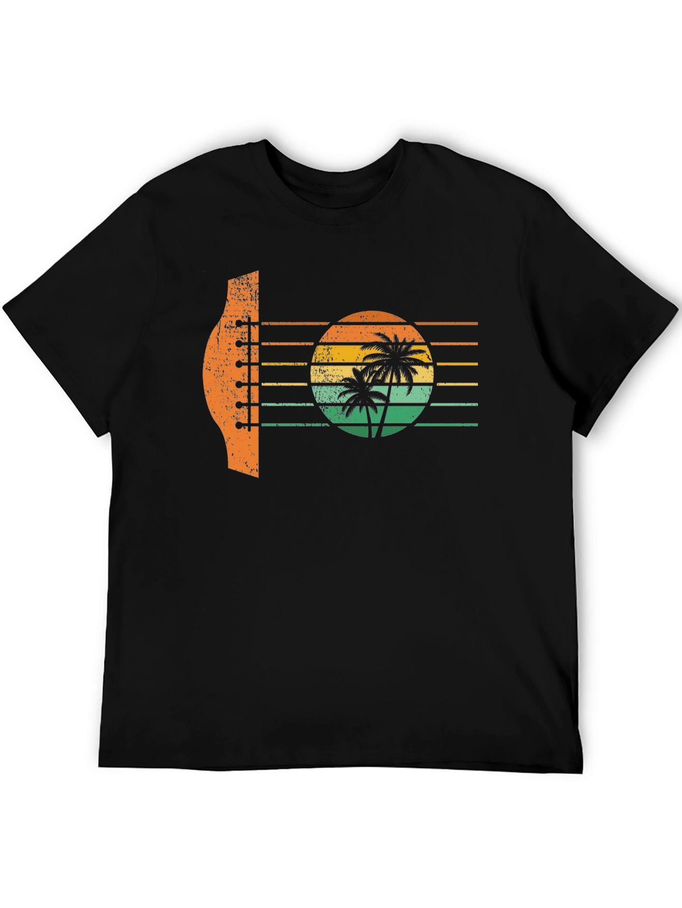Black Retro Sunset Guitar Palm Tree Graphic T-Shirt view 5