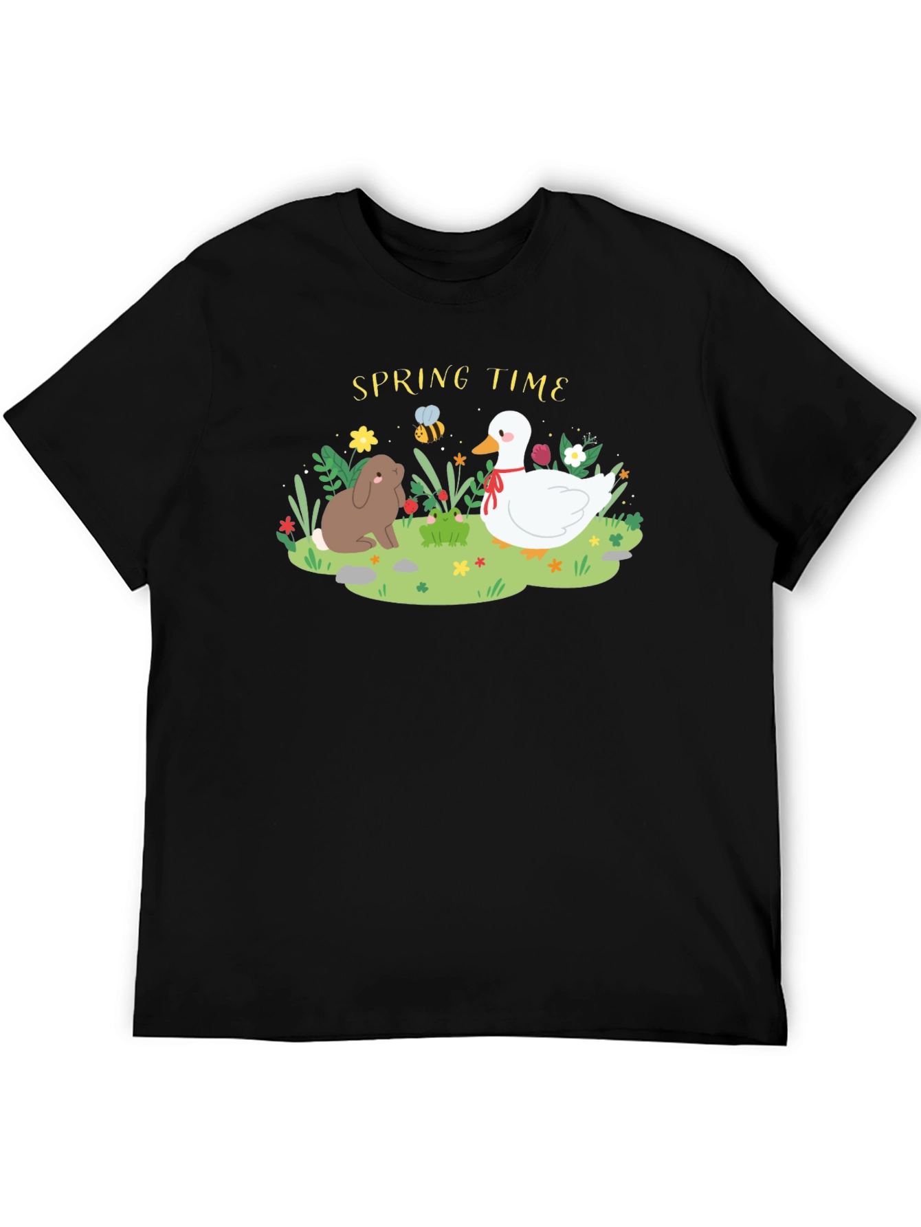 Black Spring Time Rabbit & Duck Graphic Tee view 5