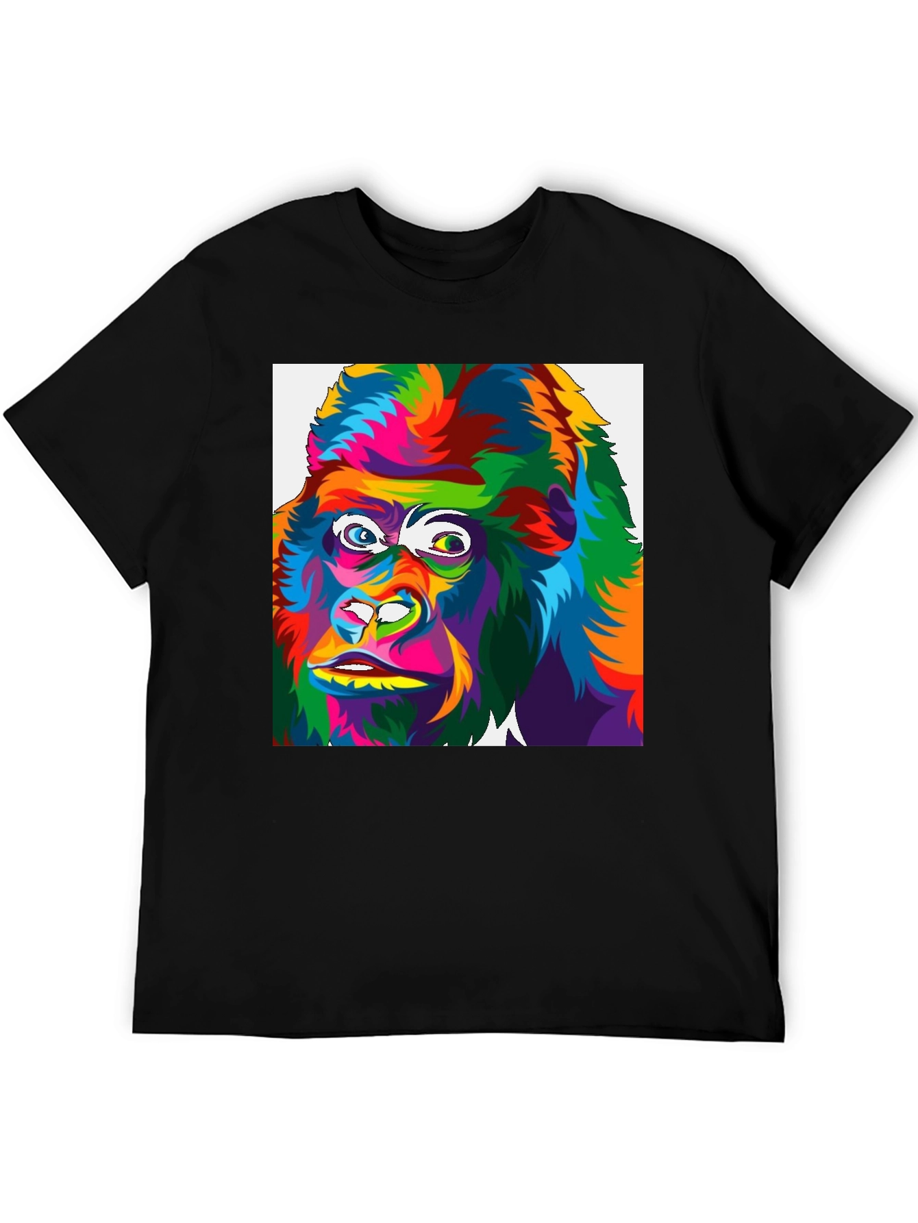 Black Colorful Gorilla Graphic Print Black T-Shirt view 5