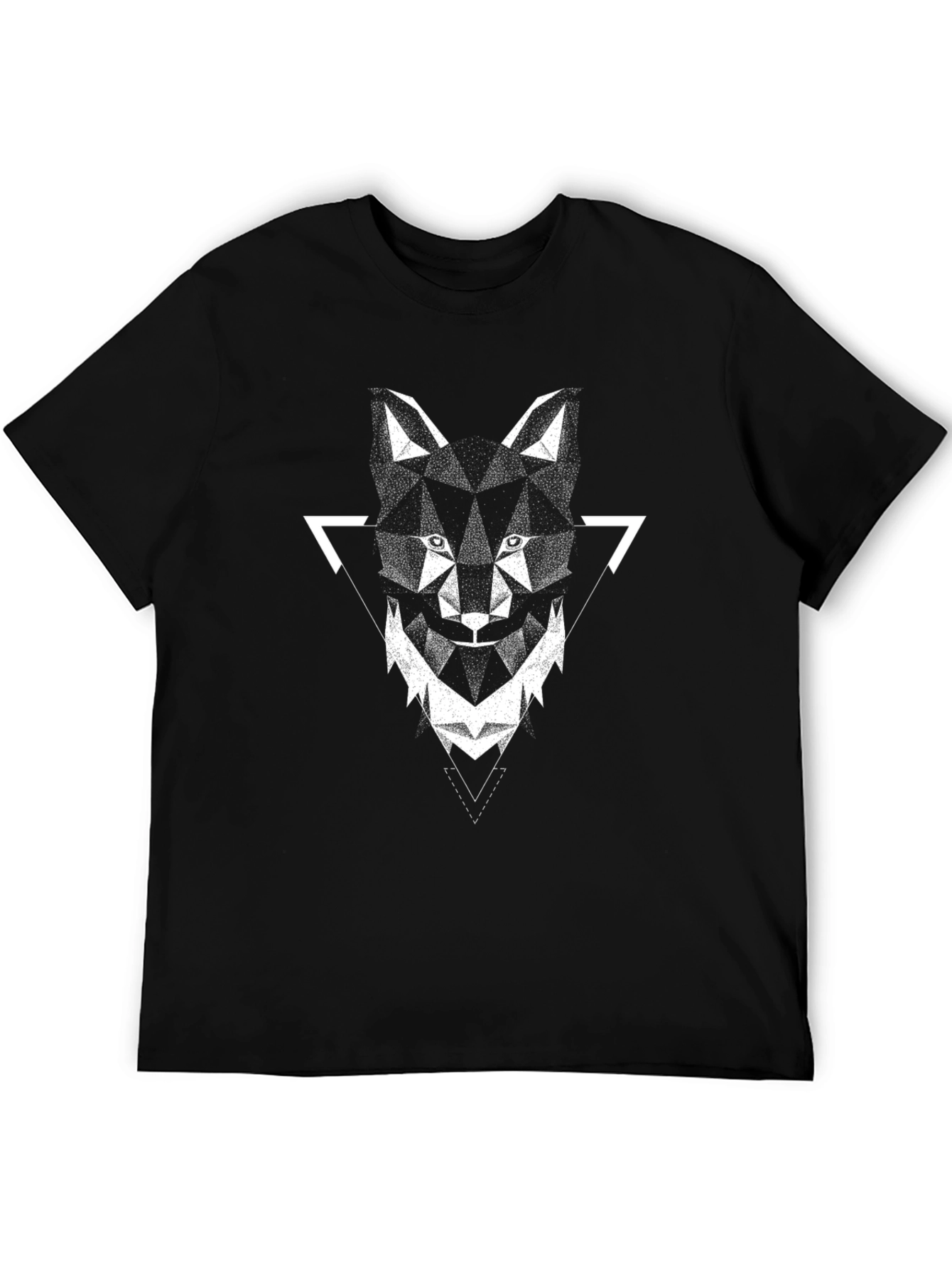 Black Geometric Wolf Graphic Tee - Modern Men's Shirt view 5