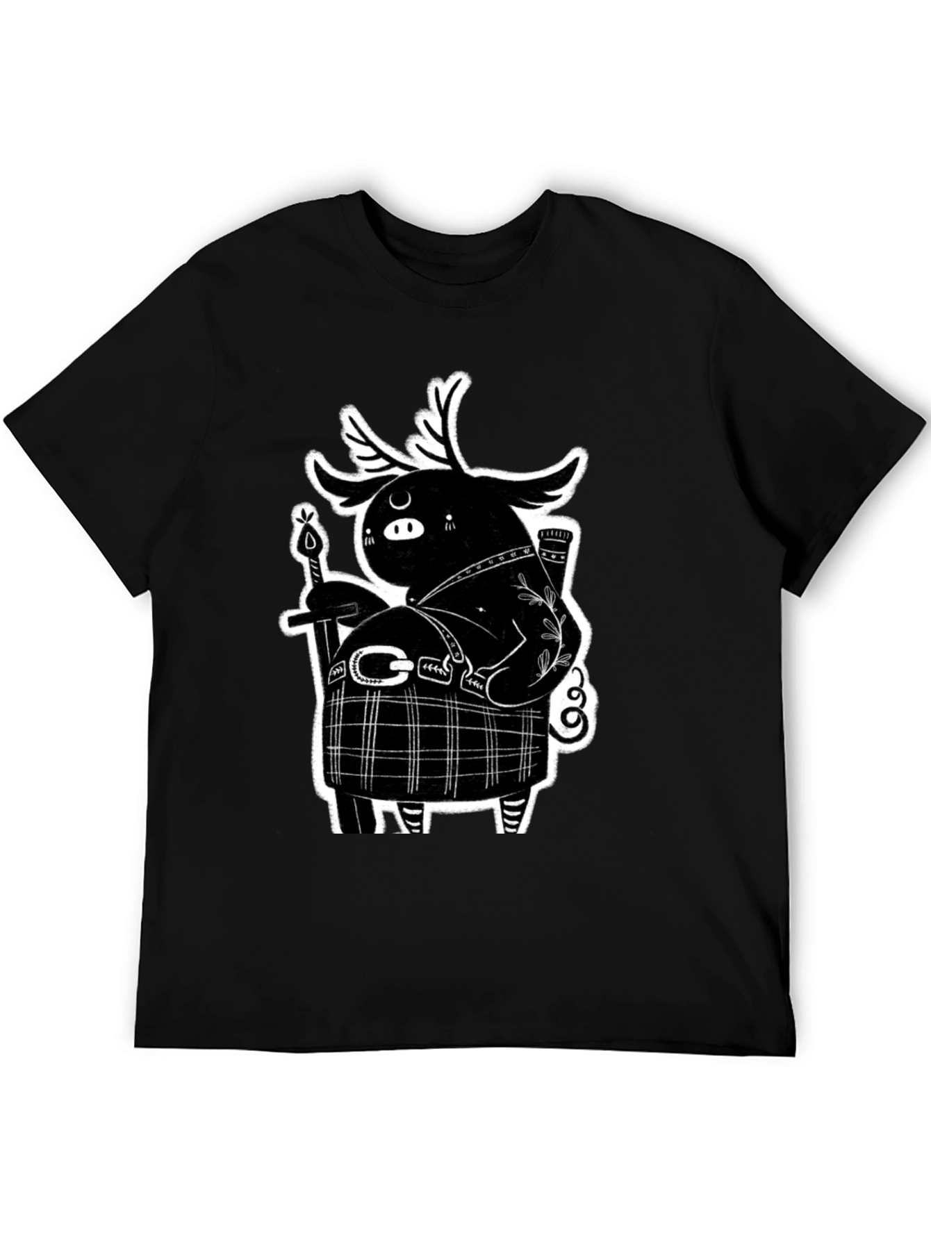 Black Black Graphic Tee - Quirky Highland Creature Design view 5
