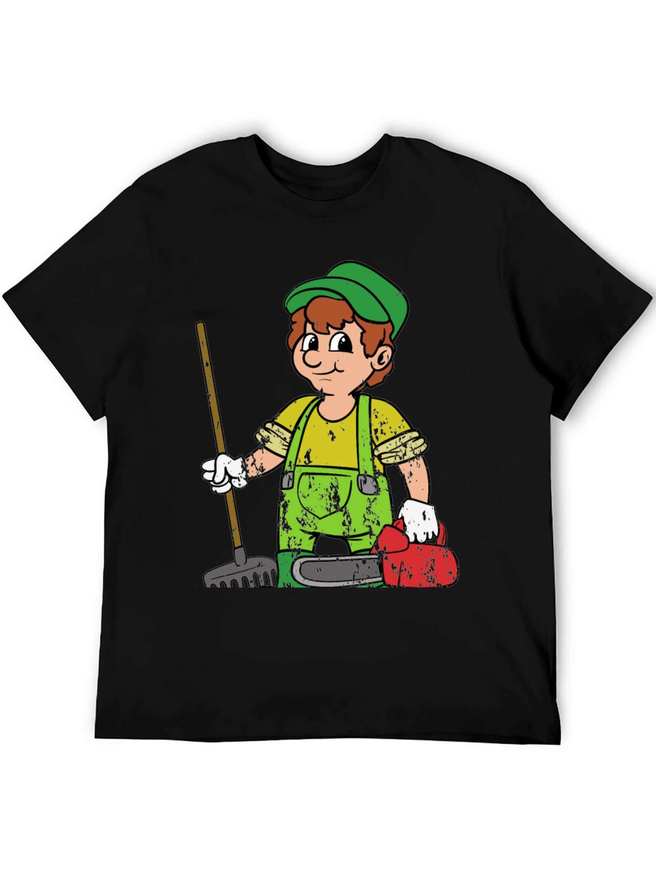 Black Cartoon Gardener Black T-Shirt view 5