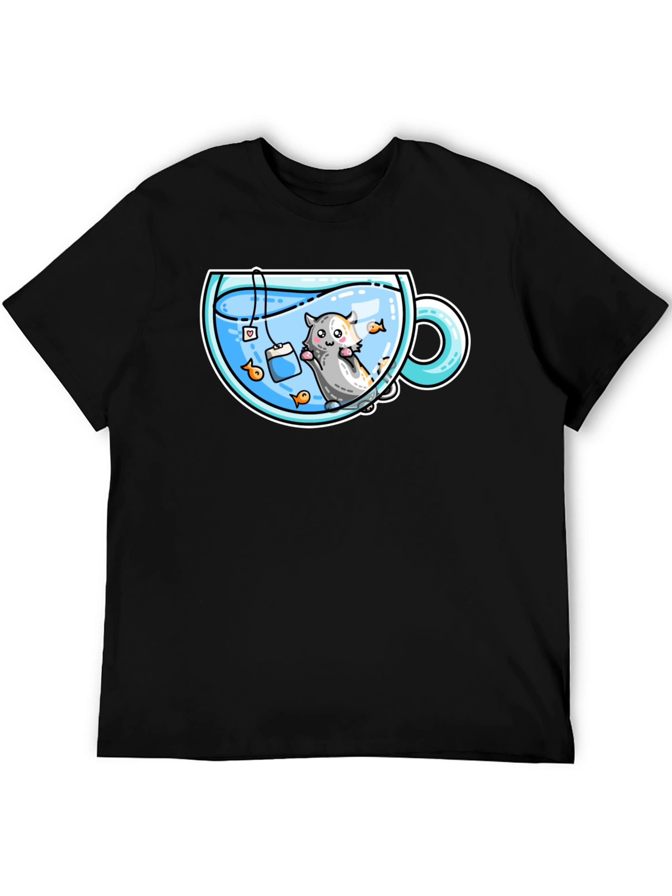 Black Cute Cartoon Tea Cup Hamster Graphic Tee view 5