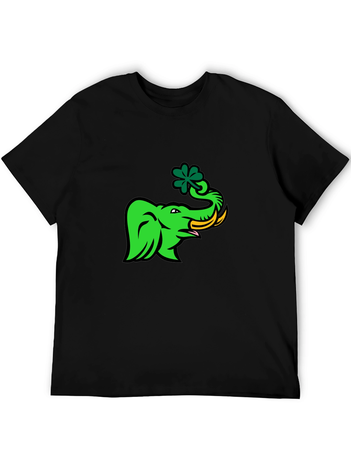 Black Green Elephant with Shamrock Graphic T-Shirt view 5