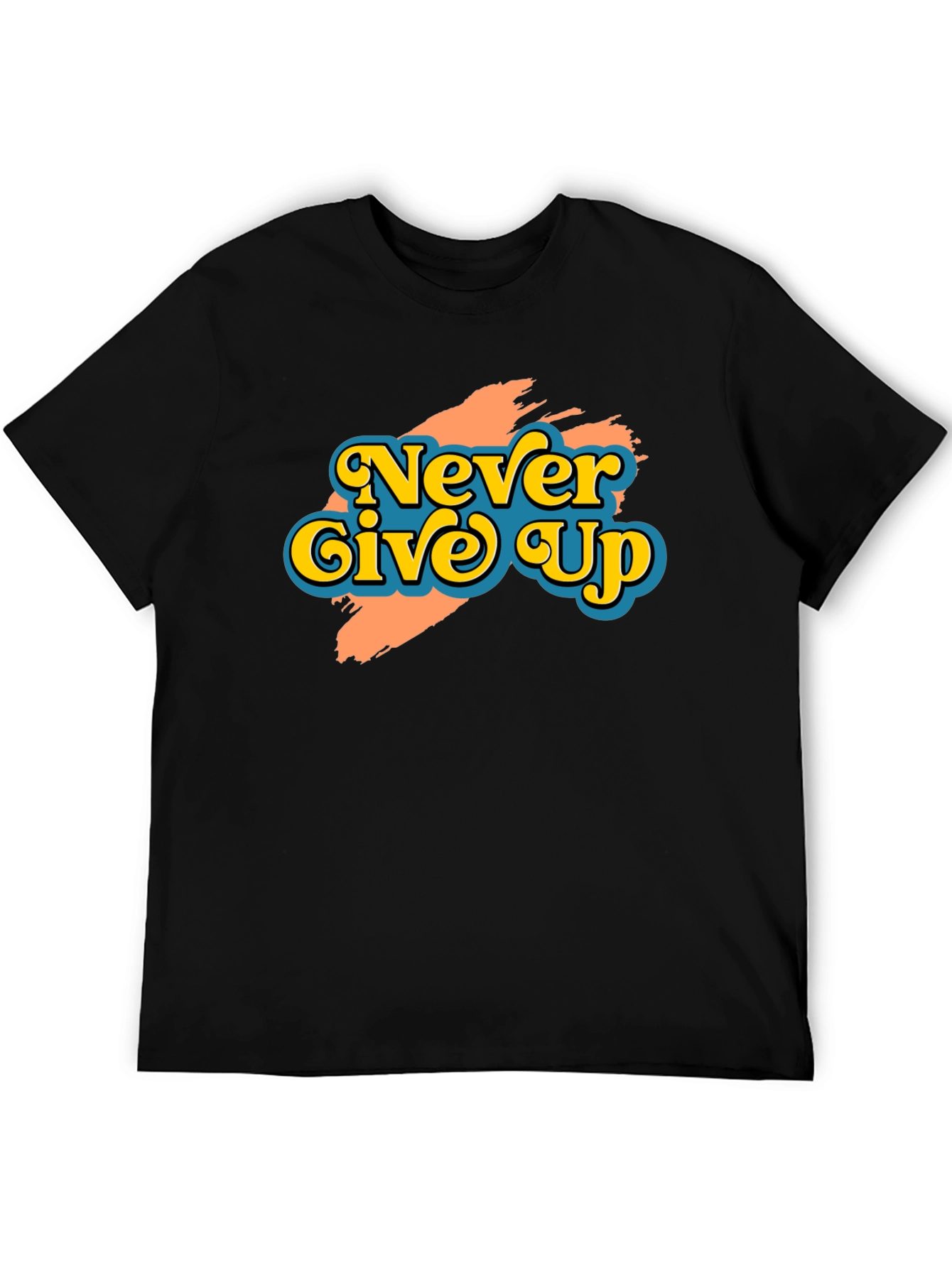 Black Never Give Up Retro Graphic T-Shirt view 5