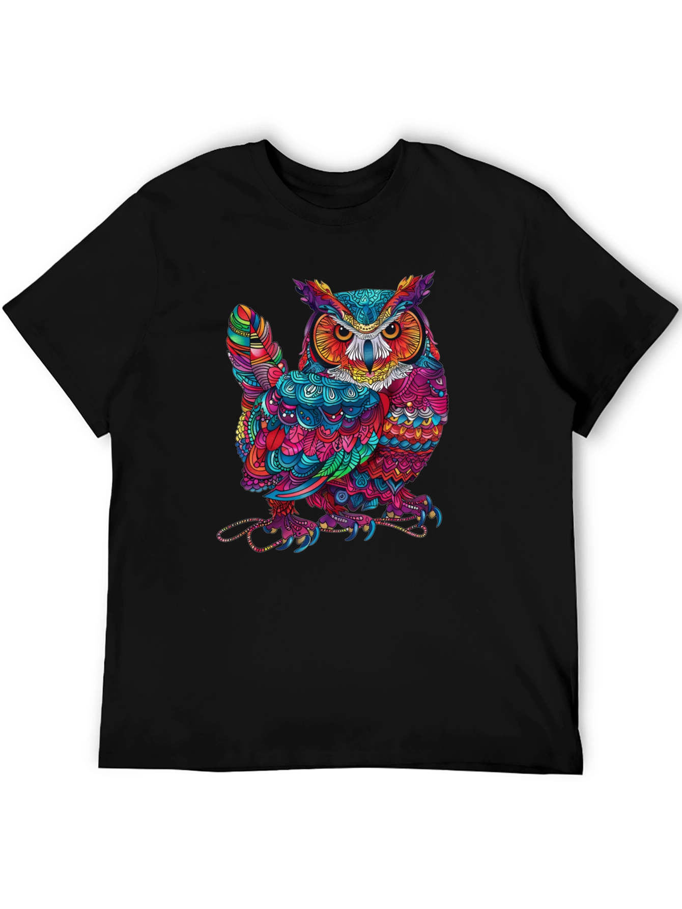 Black Colorful Owl Graphic Print Black T-Shirt view 5