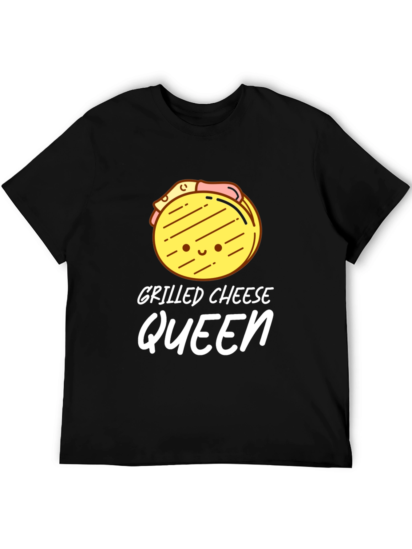 Black Grilled Cheese Queen T-Shirt - Black, Cute Cartoon Design view 5
