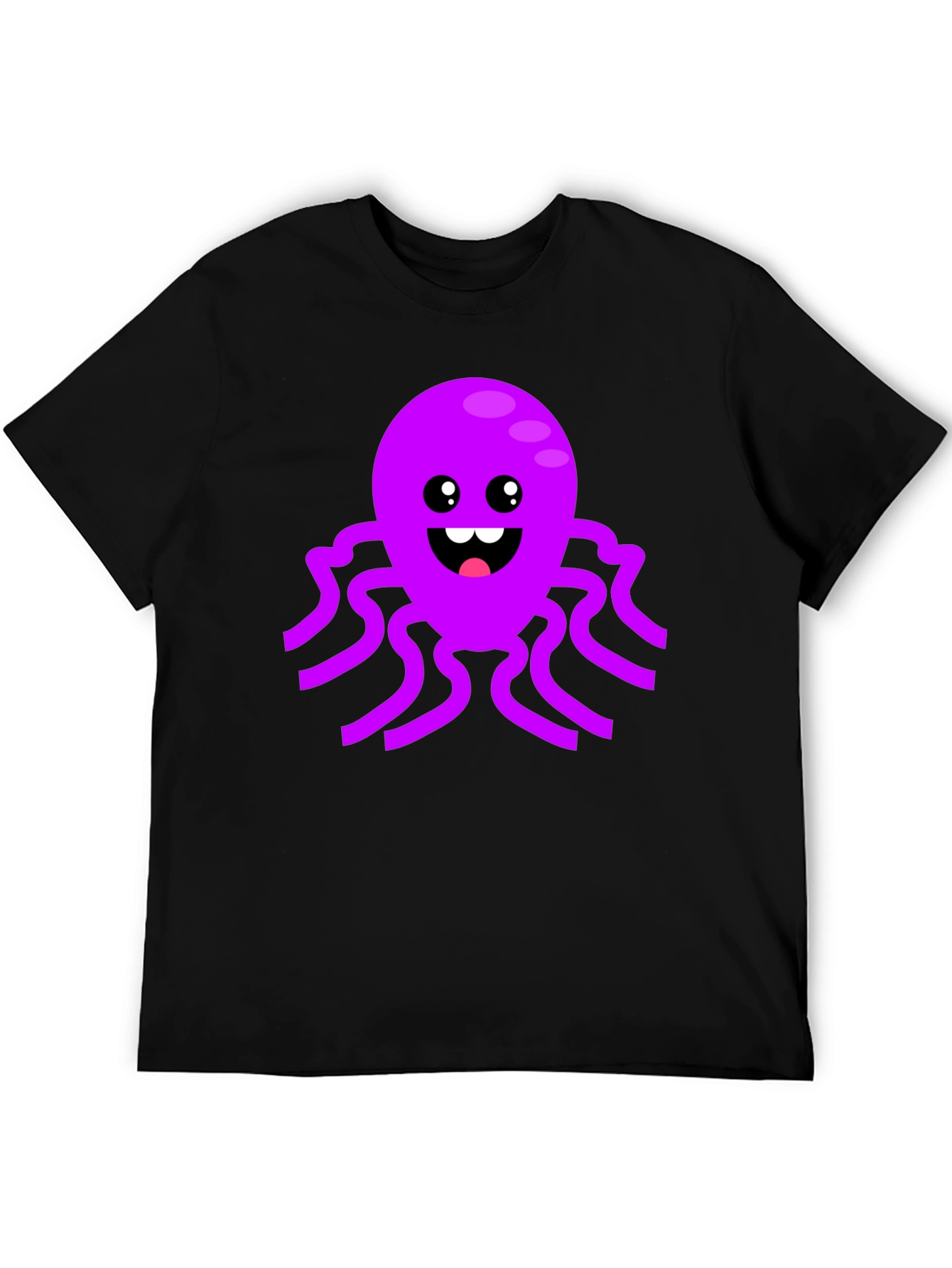 Black Cute Octopus Graphic Tee - Black Cotton T-Shirt view 5