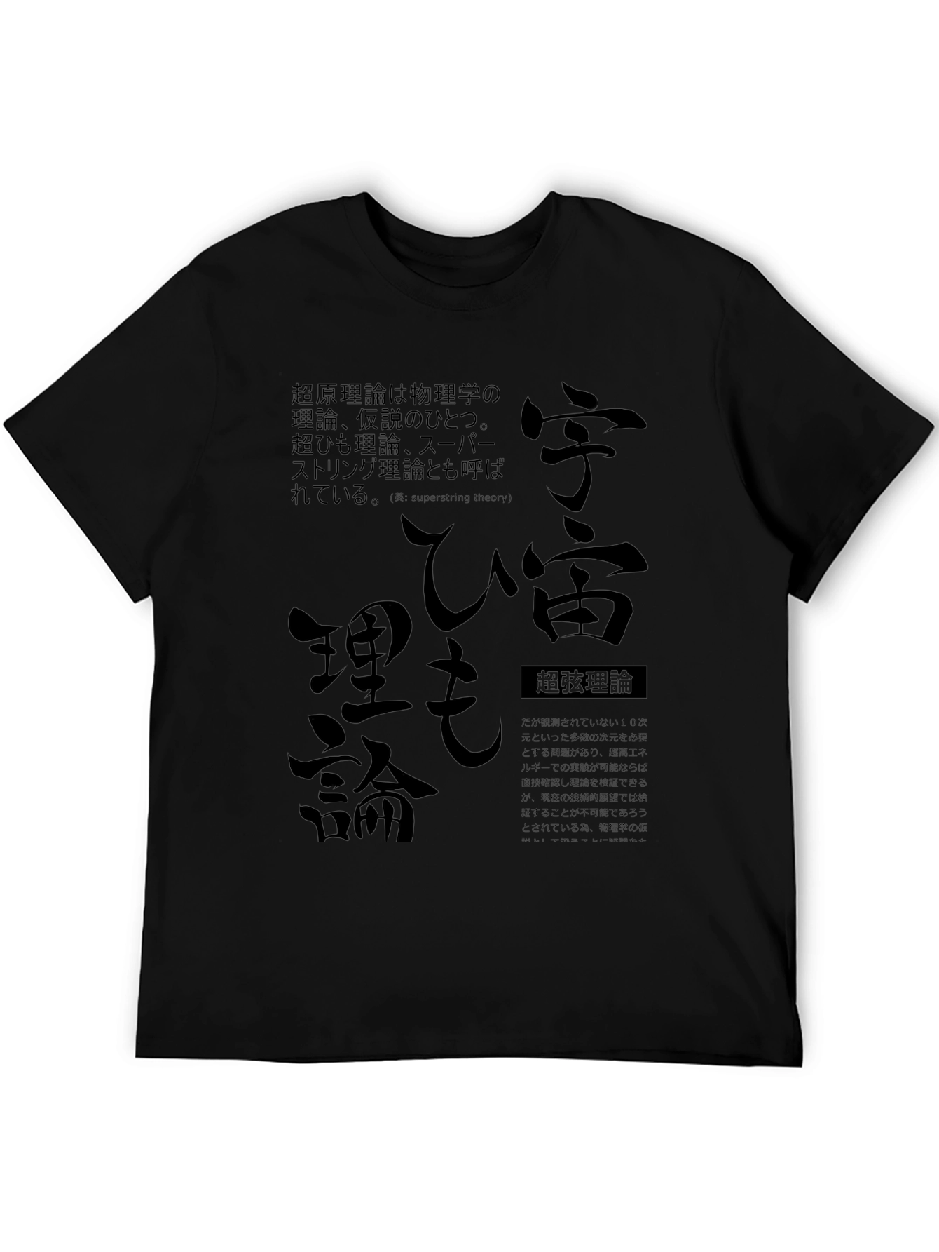 Black Superstring Theory T-Shirt - Japanese Text Design view 5
