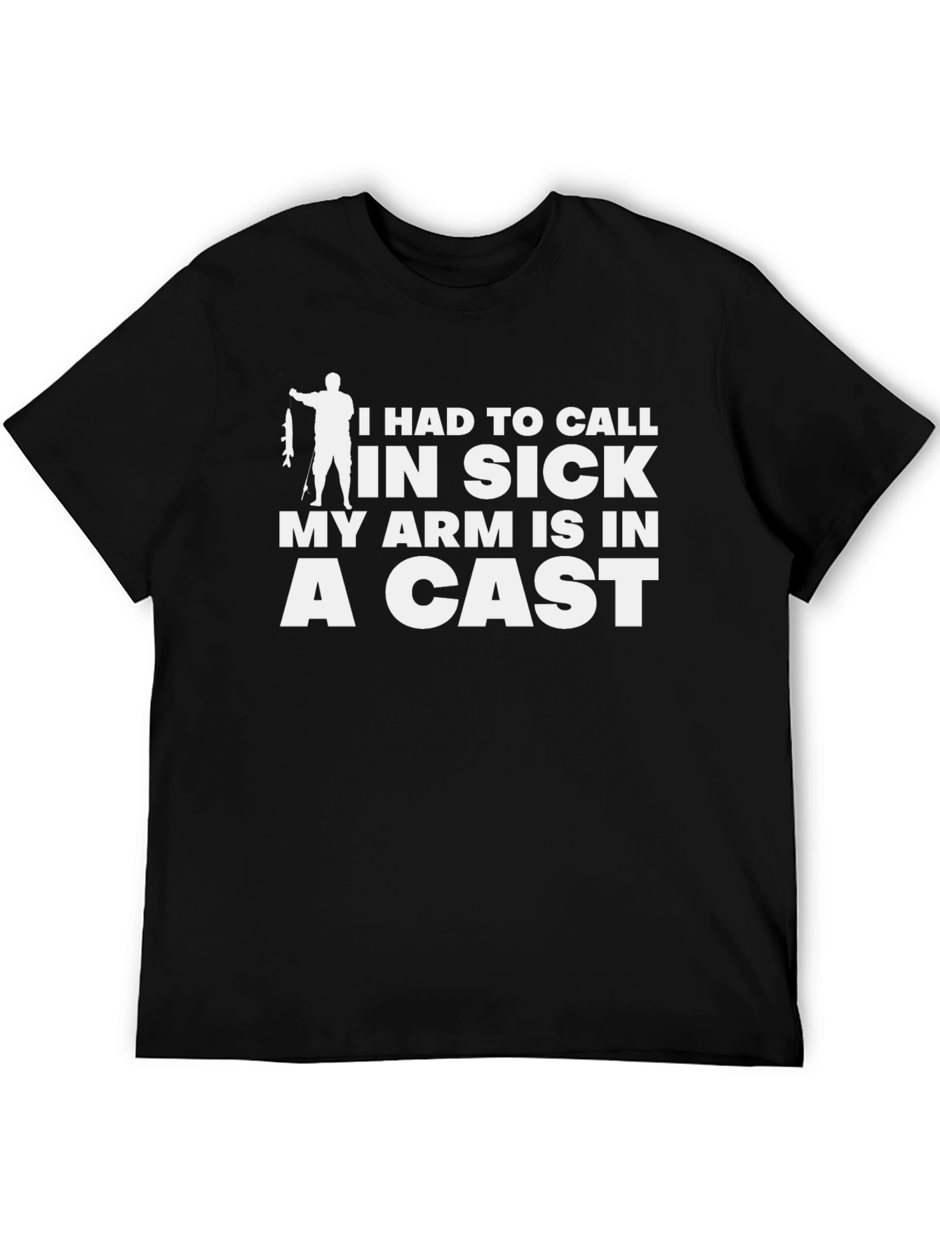 Black Funny Fishing Excuse T-Shirt - "Arm in a Cast" view 5