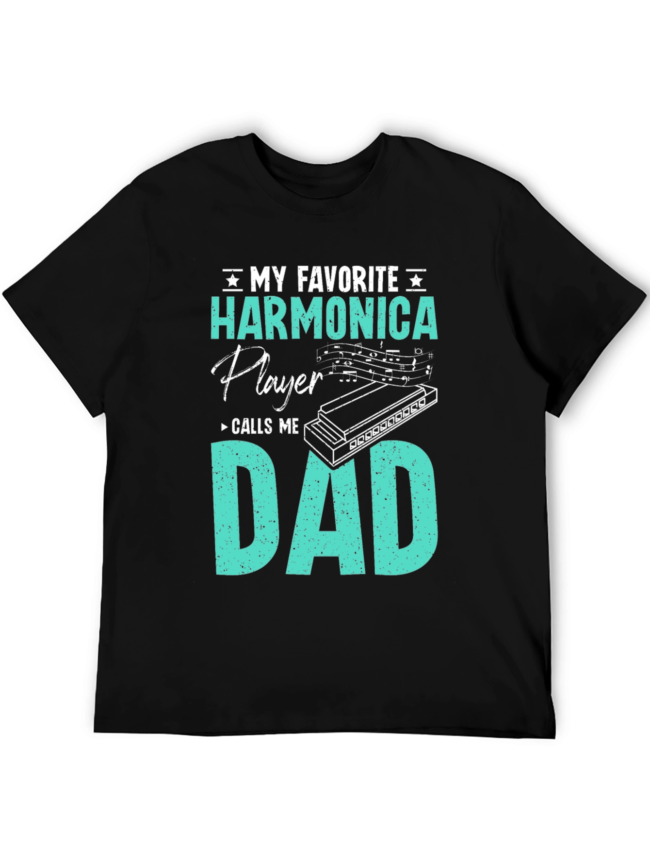 Black Harmonica Player Dad T-Shirt - Musician Father's Day Gift view 5