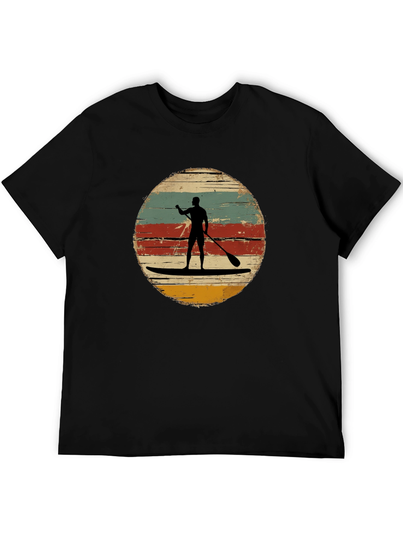 Black Retro Paddle Boarding T-Shirt - Vintage Style Surfing Tee view 5
