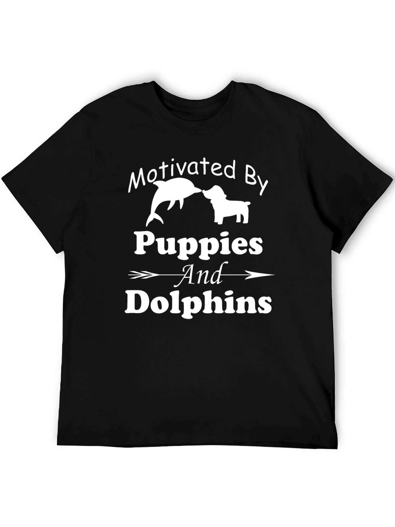 Black Motivated By Puppies and Dolphins Black T-Shirt view 5