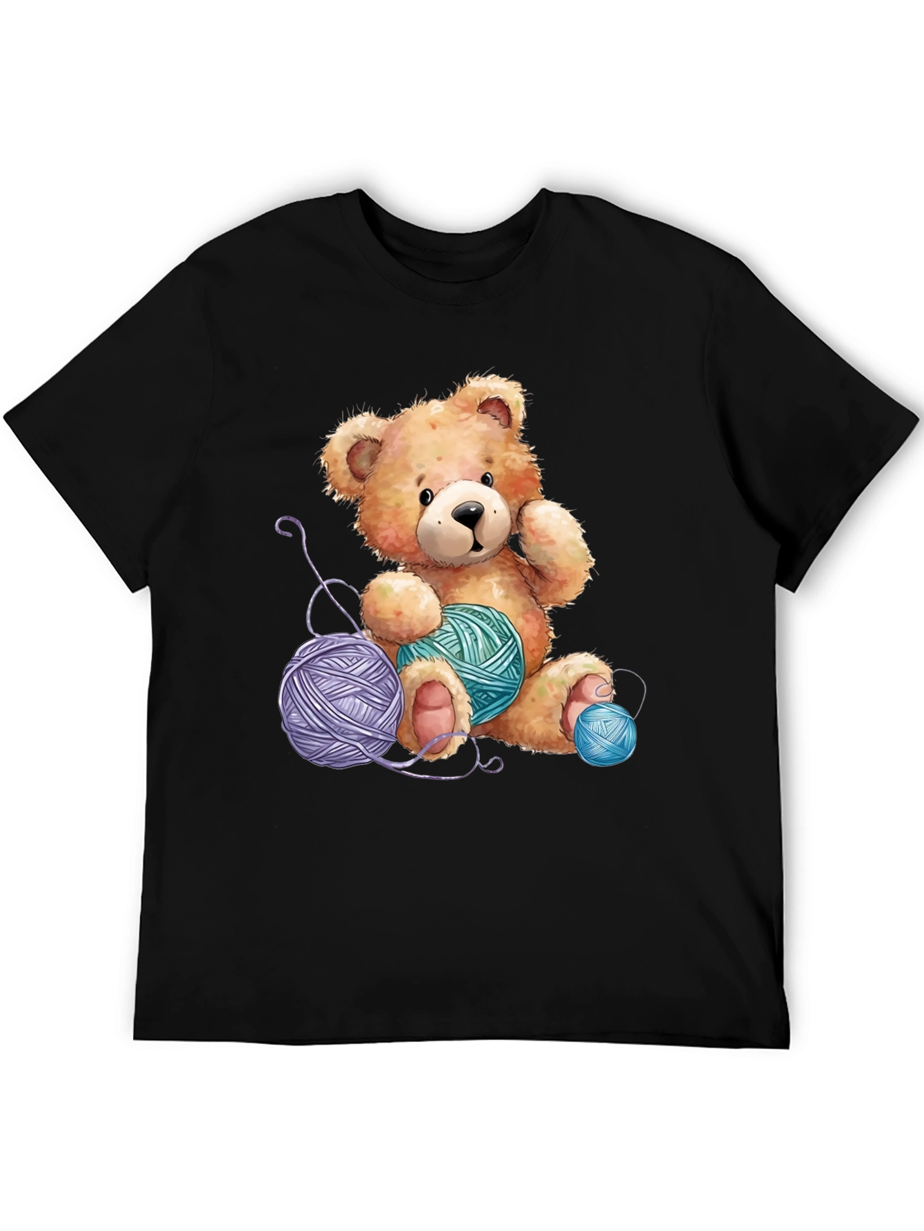 Black Teddy Bear Yarn Lover T-Shirt view 5