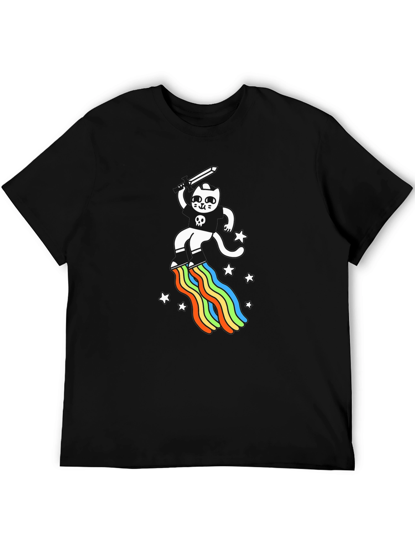 Black Cat Sword Rainbow Black T-Shirt view 5