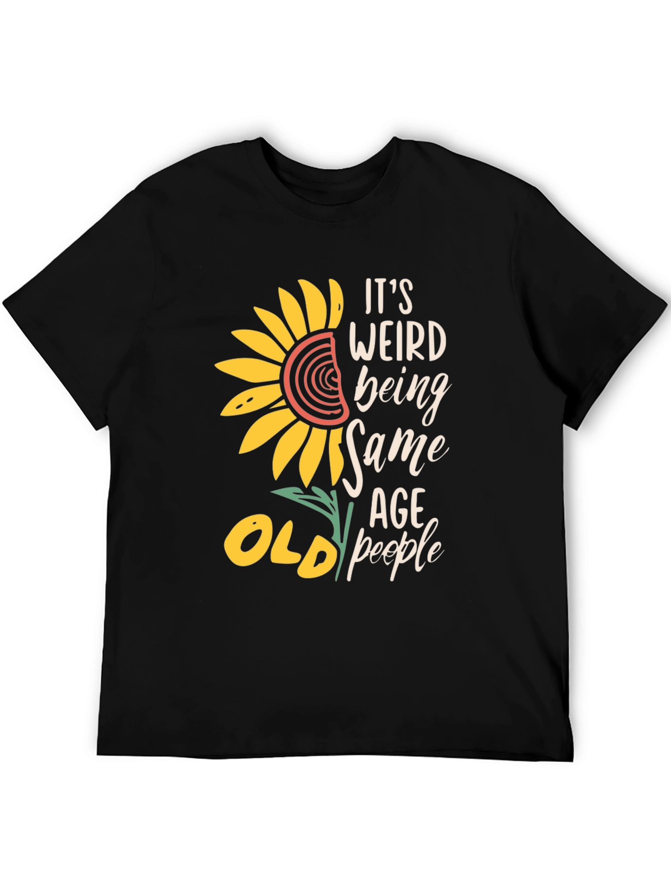 Black Funny Old People T-Shirt, Sunflower Design view 5