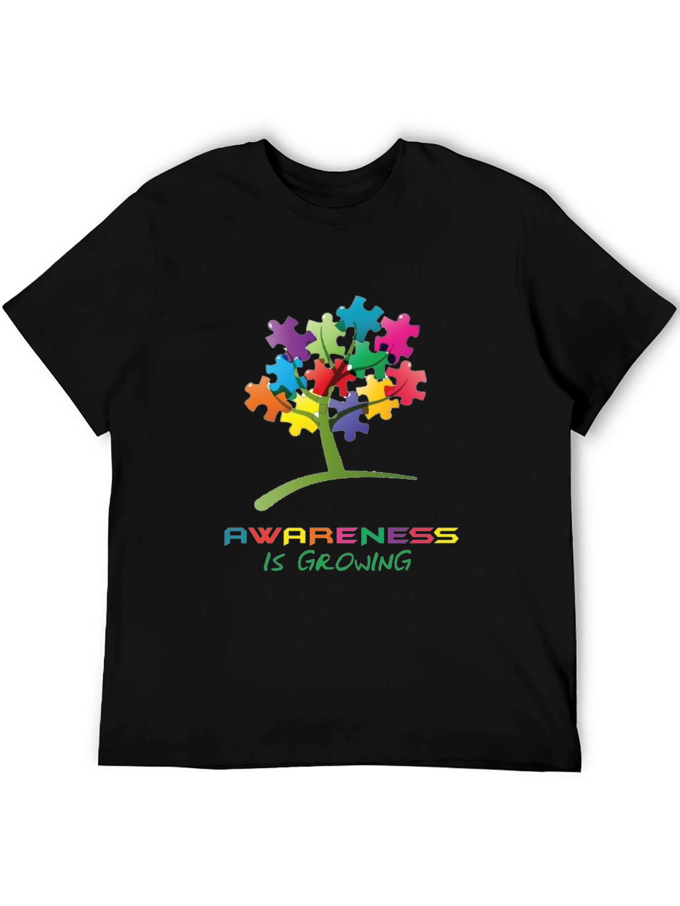 Black Autism Awareness Puzzle Tree T-Shirt view 5