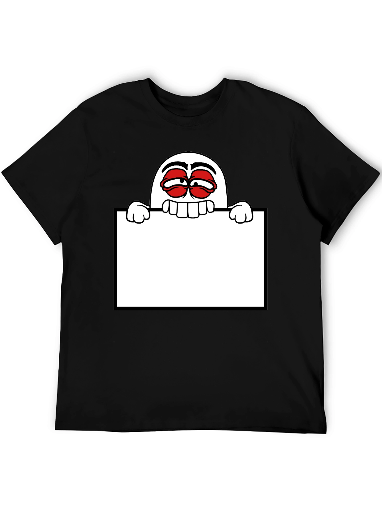 Black Funny Graphic Tee - Cartoon Character Holding Sign view 5