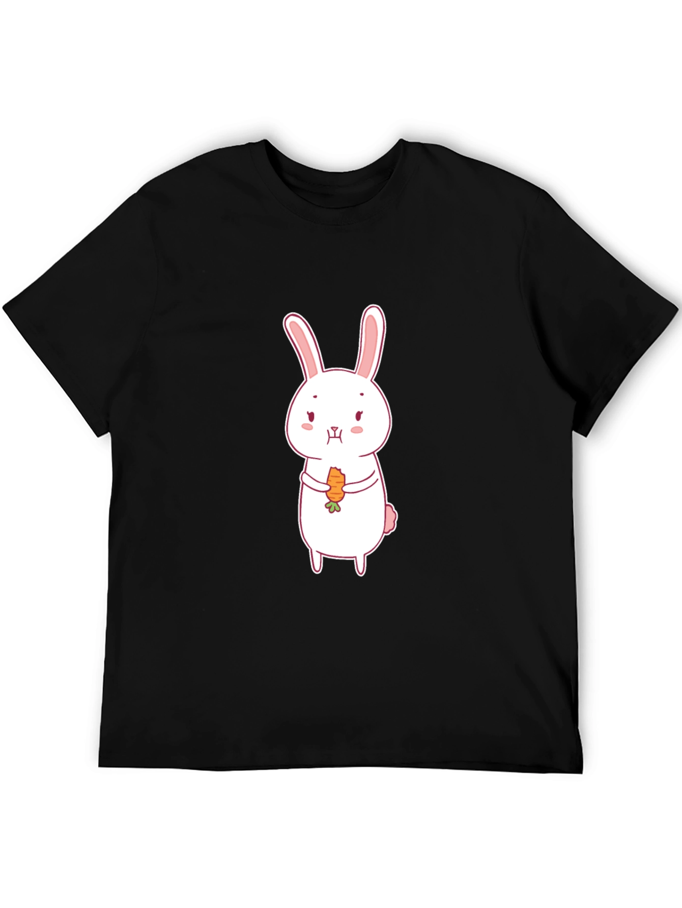 Black Cute Rabbit Carrot Graphic Black T-Shirt view 5