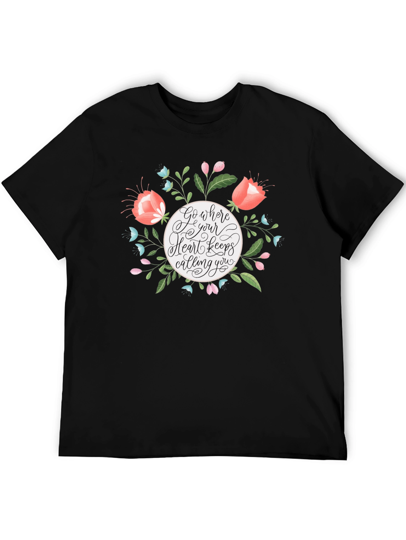Black Floral Heart Keeps Calling Tee view 5