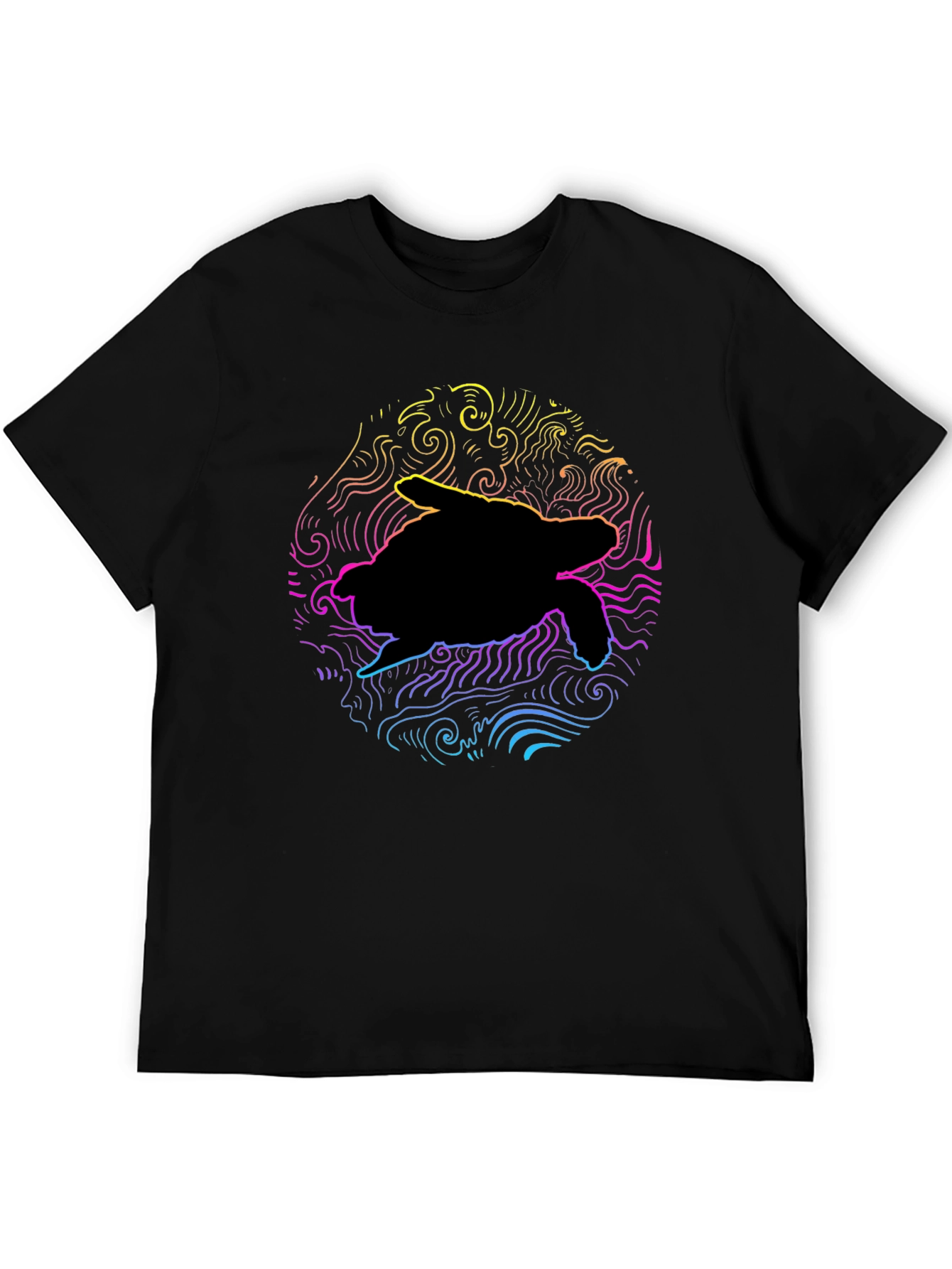 Black Neon Turtle Graphic T-Shirt - Black Cotton Blend view 5