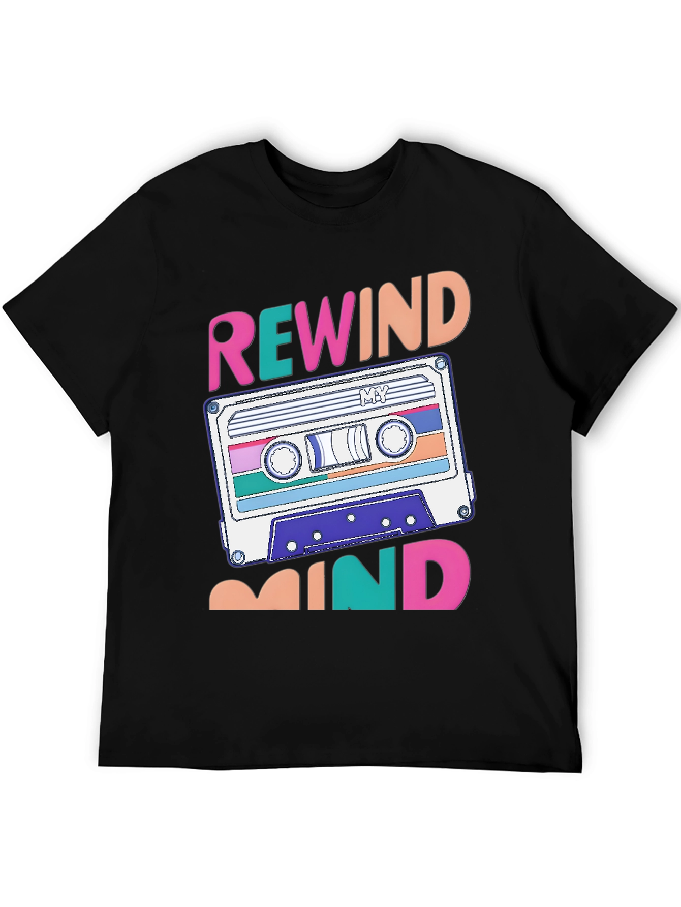 Black Rewind Mind Cassette Tape Graphic T-Shirt view 5
