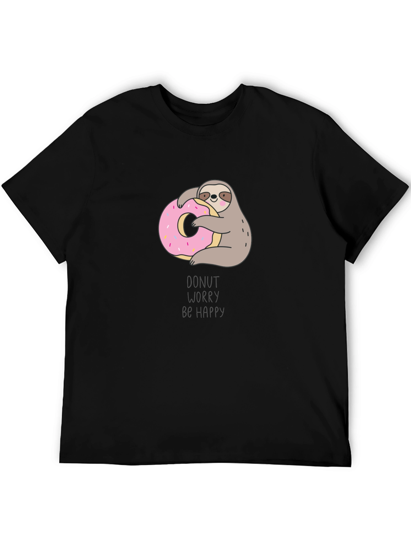 Black Donut Worry Be Happy Sloth T-Shirt view 5