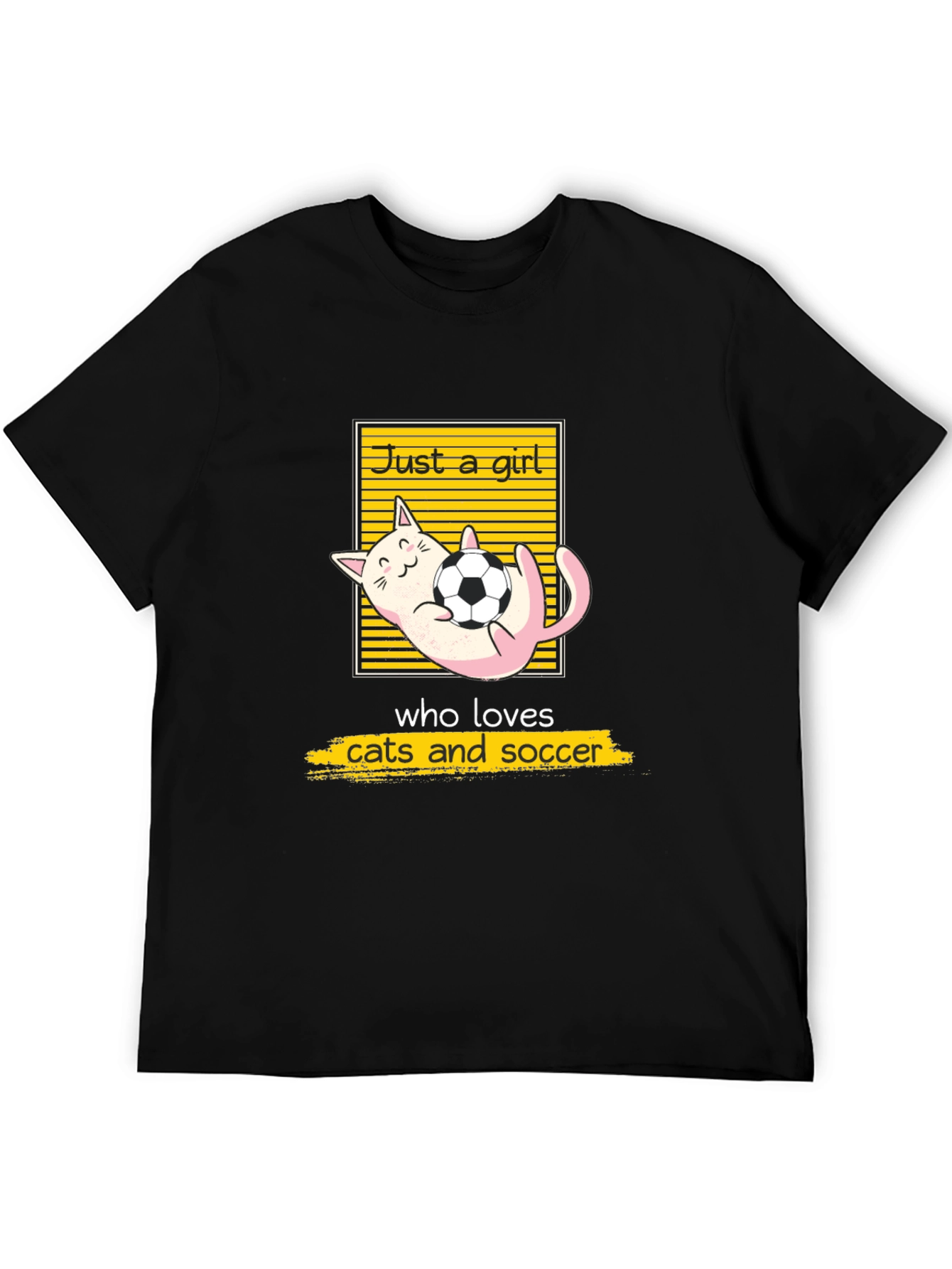 Black Just a Girl Who Loves Cats and Soccer T-Shirt view 5