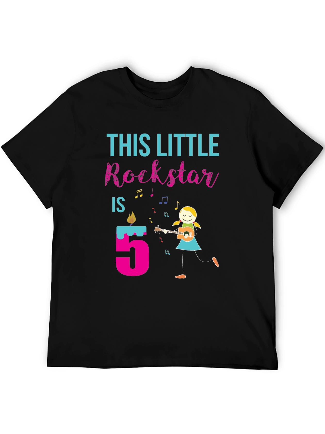 Black Little Rockstar 5th Birthday T-Shirt view 5