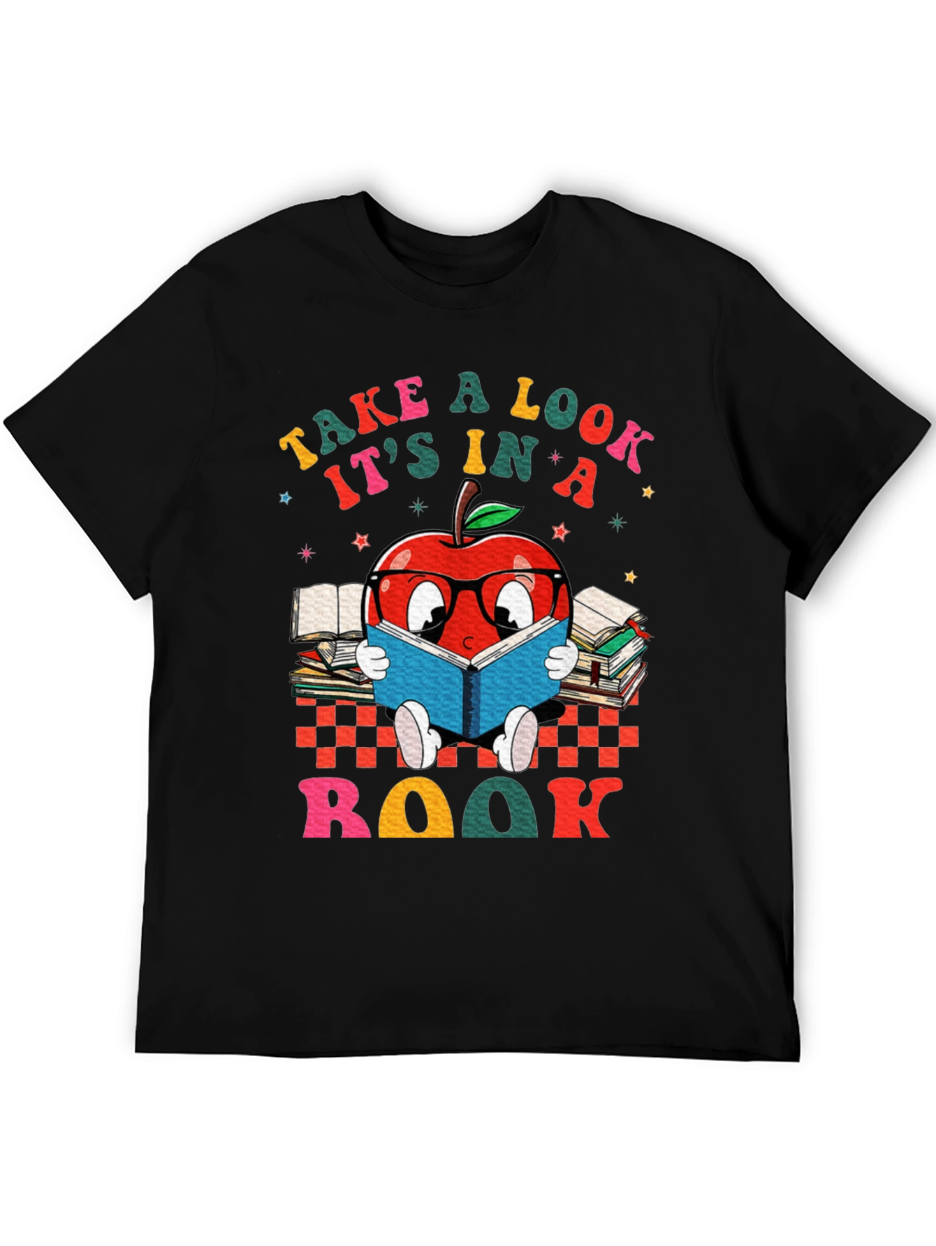 Black Bookworm Apple T-Shirt - Take a Look, It's in a Book! view 5
