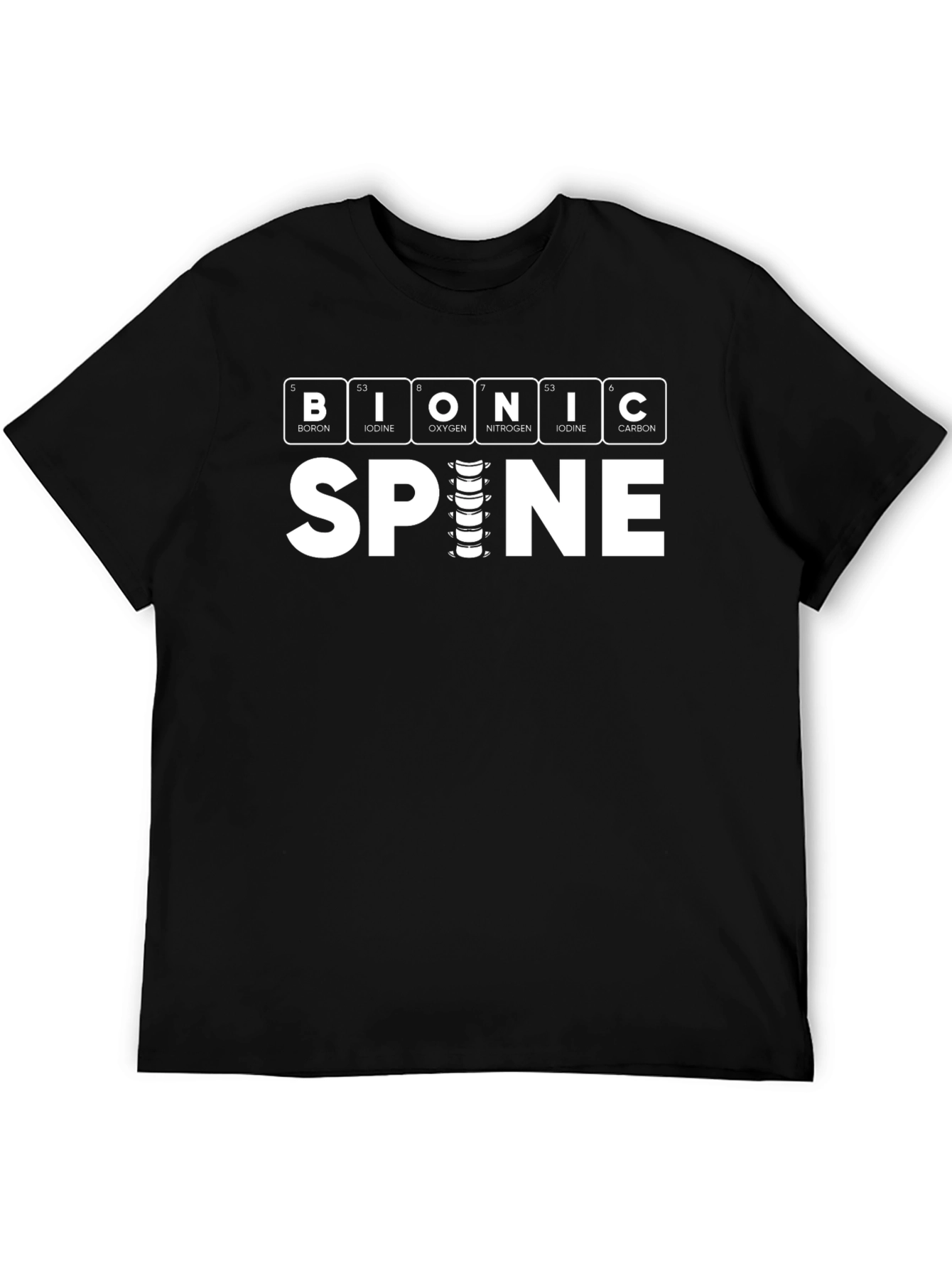 Black Bionic Spine T-Shirt - Periodic Table Funny Tee view 5