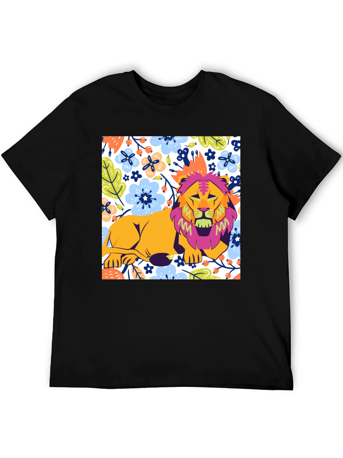 Black Floral Lion Graphic T-Shirt - Stylish Men's Tee view 5