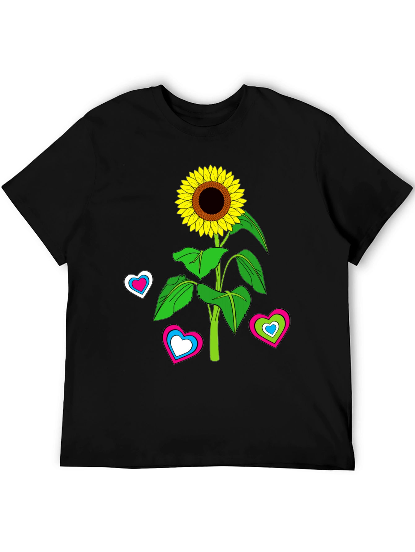 Black Sunflower Heart Graphic Tee - Black Cotton Blend T-Shirt view 5