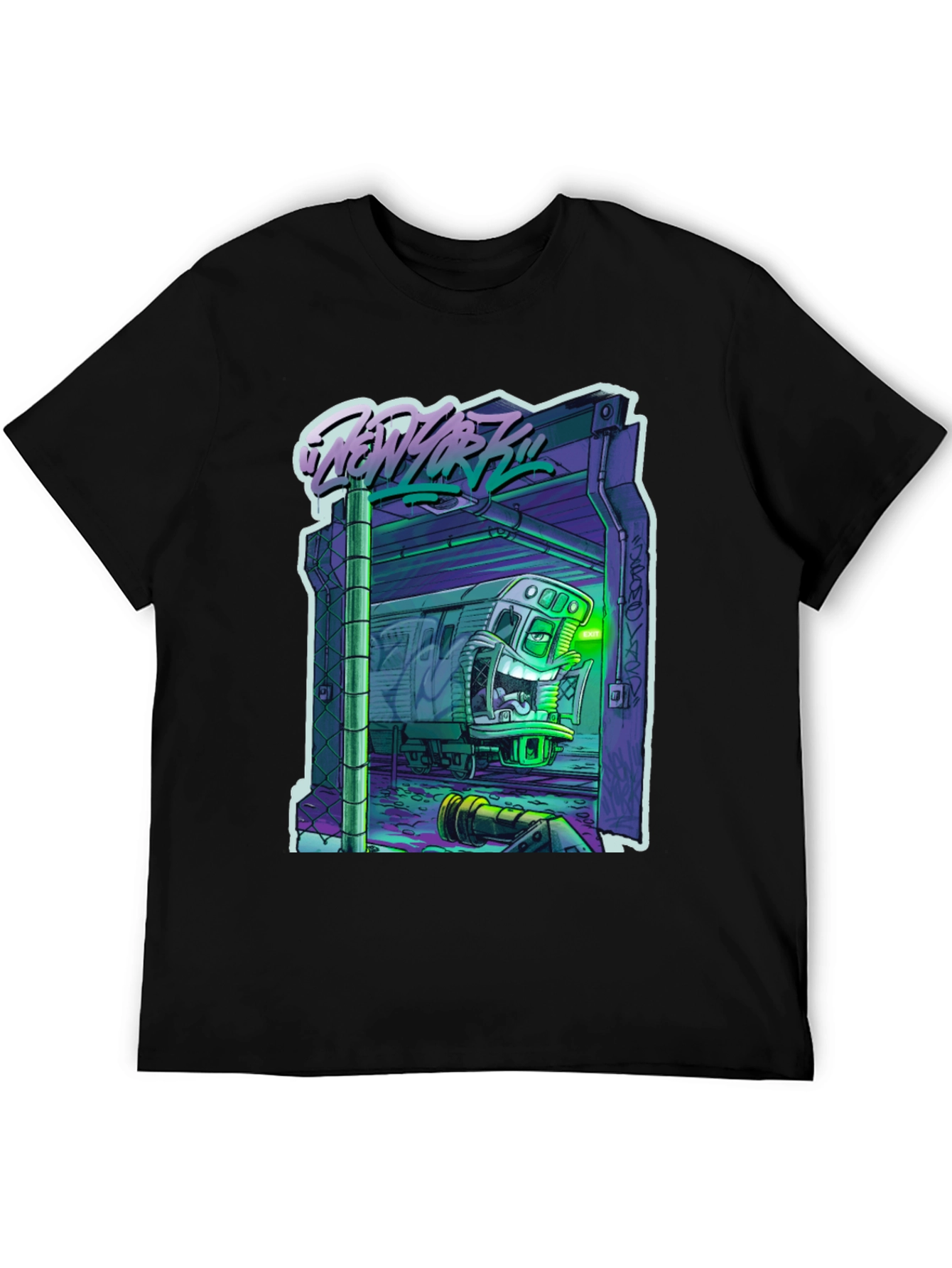 Black New York Subway T-Shirt - Unique Cartoon Design view 5