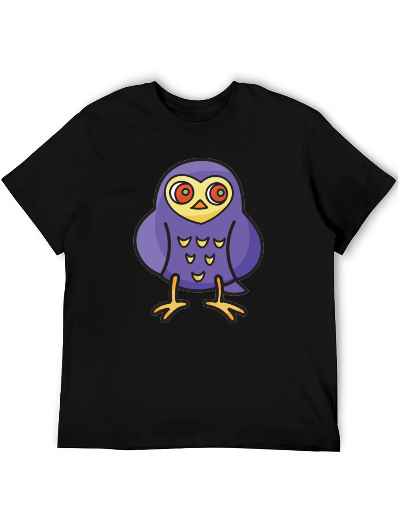Black Cartoon Owl Graphic Tee - Black Cotton T-Shirt view 5