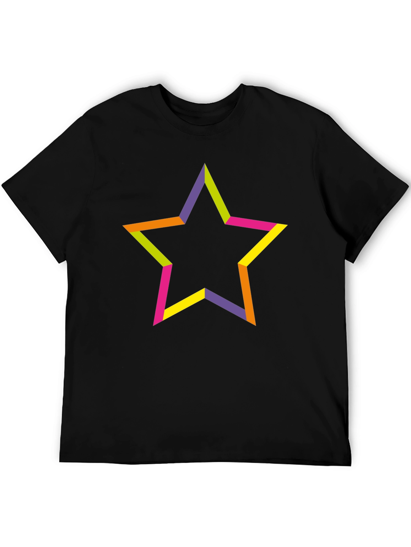 Black Colorful Star Graphic Black T-Shirt view 5