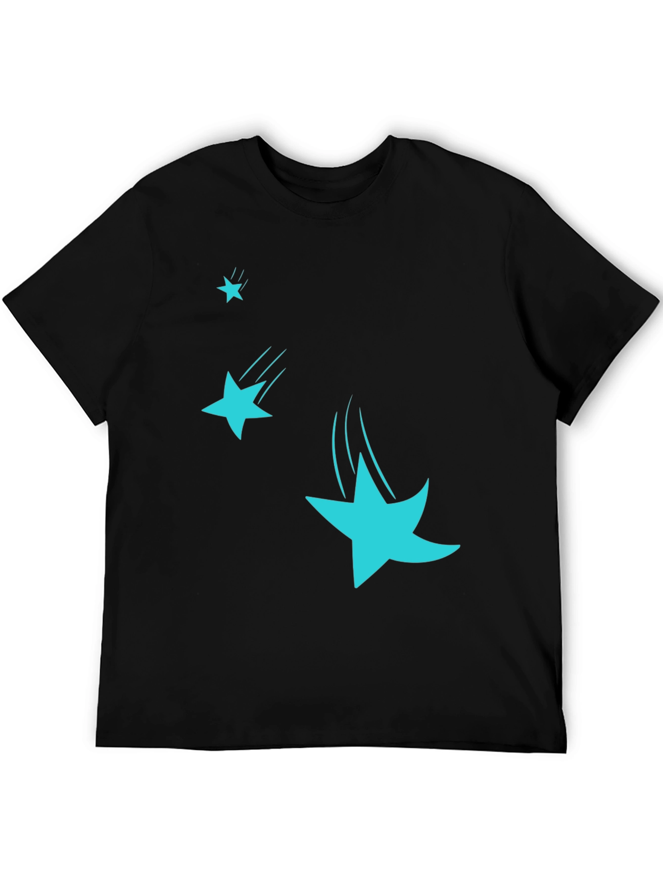 Black Men's Black T-Shirt with Falling Stars Design view 5