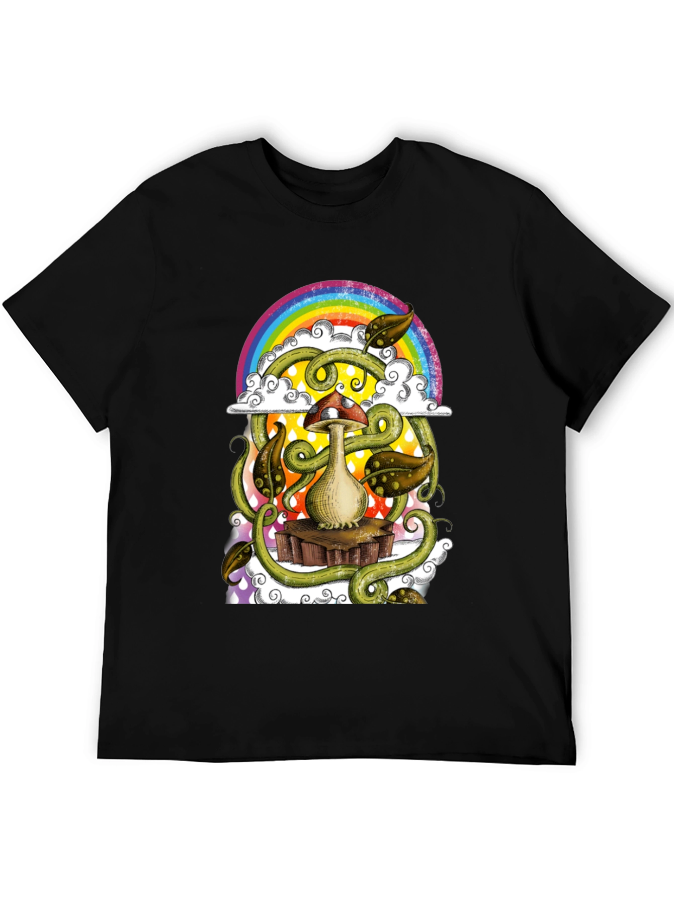 Black Mushroom Rainbow T-Shirt - Groovy Psychedelic Tee view 5