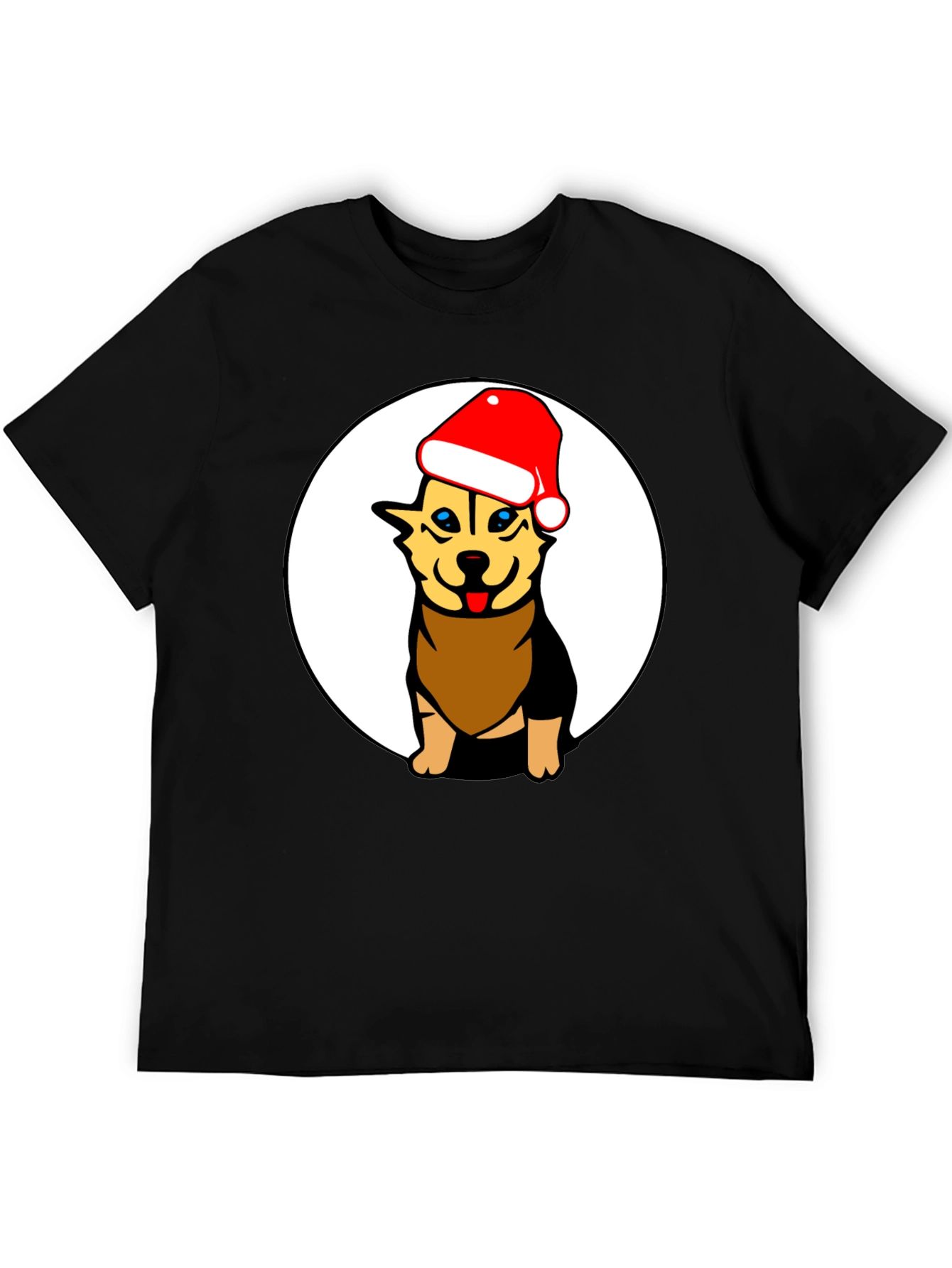 Black Dog with Santa Hat Black Graphic Tee view 5