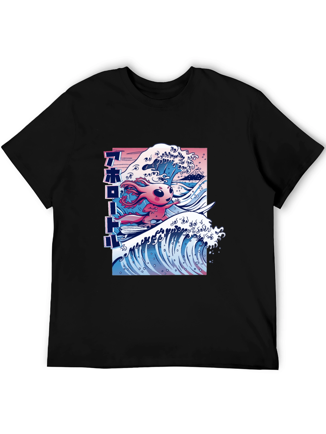 Black Surfing Axolotl Graphic Tee - Black Cotton Blend T-Shirt view 5