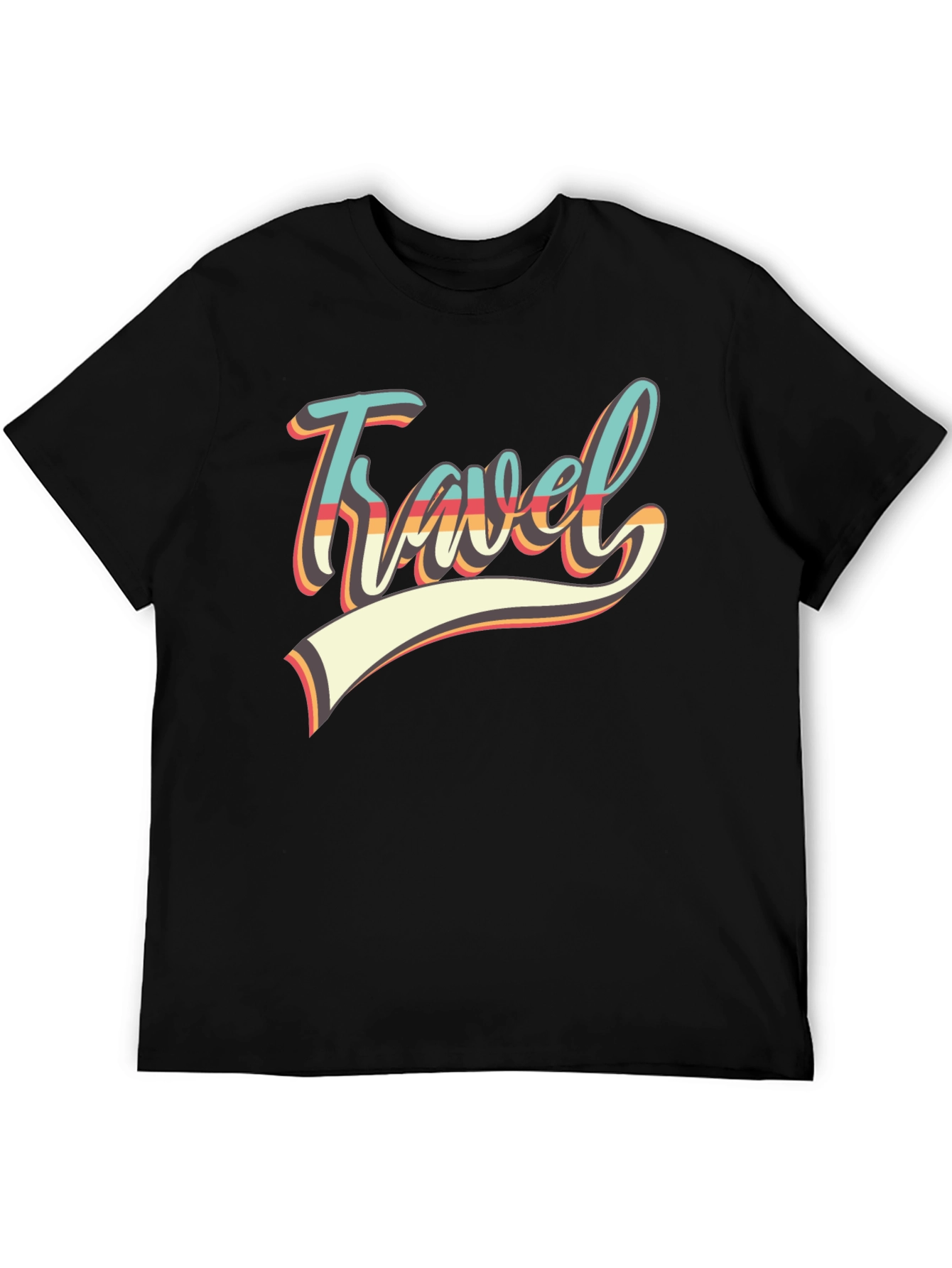 Black Retro Travel Graphic Tee - Black Cotton Shirt view 5