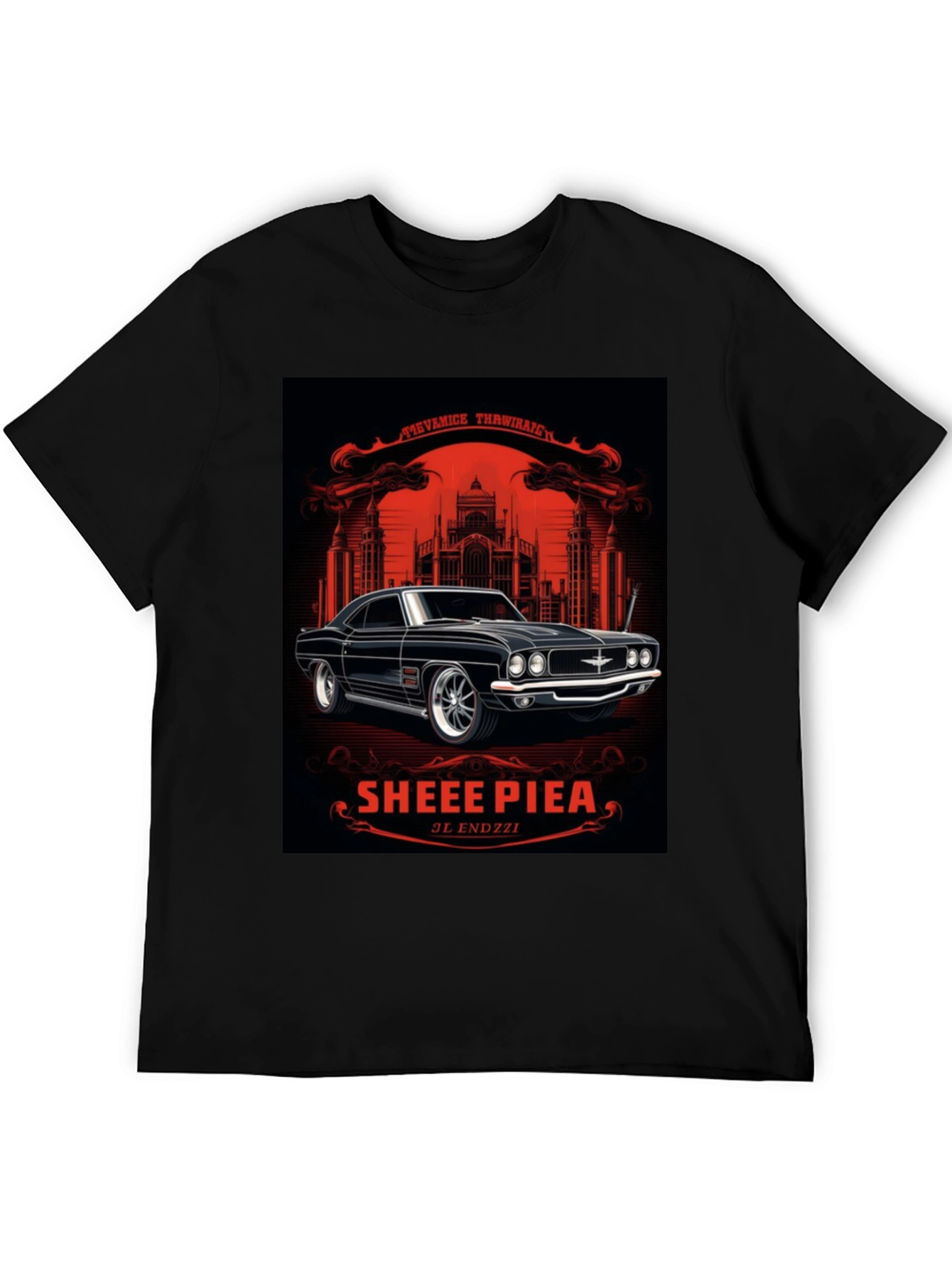 Black Classic Car Graphic Tee - Sheee Piea Black T-Shirt view 5