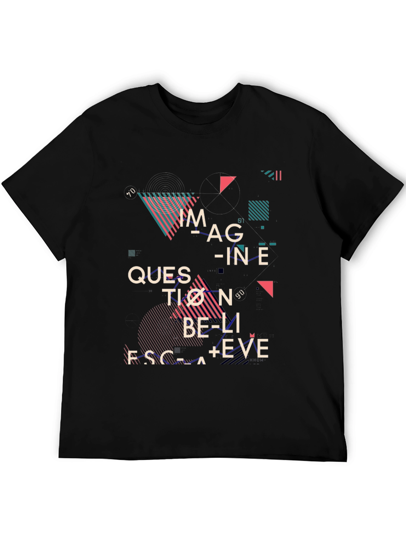 Black Abstract Graphic Print Tee - Imagine, Question, Believe view 5