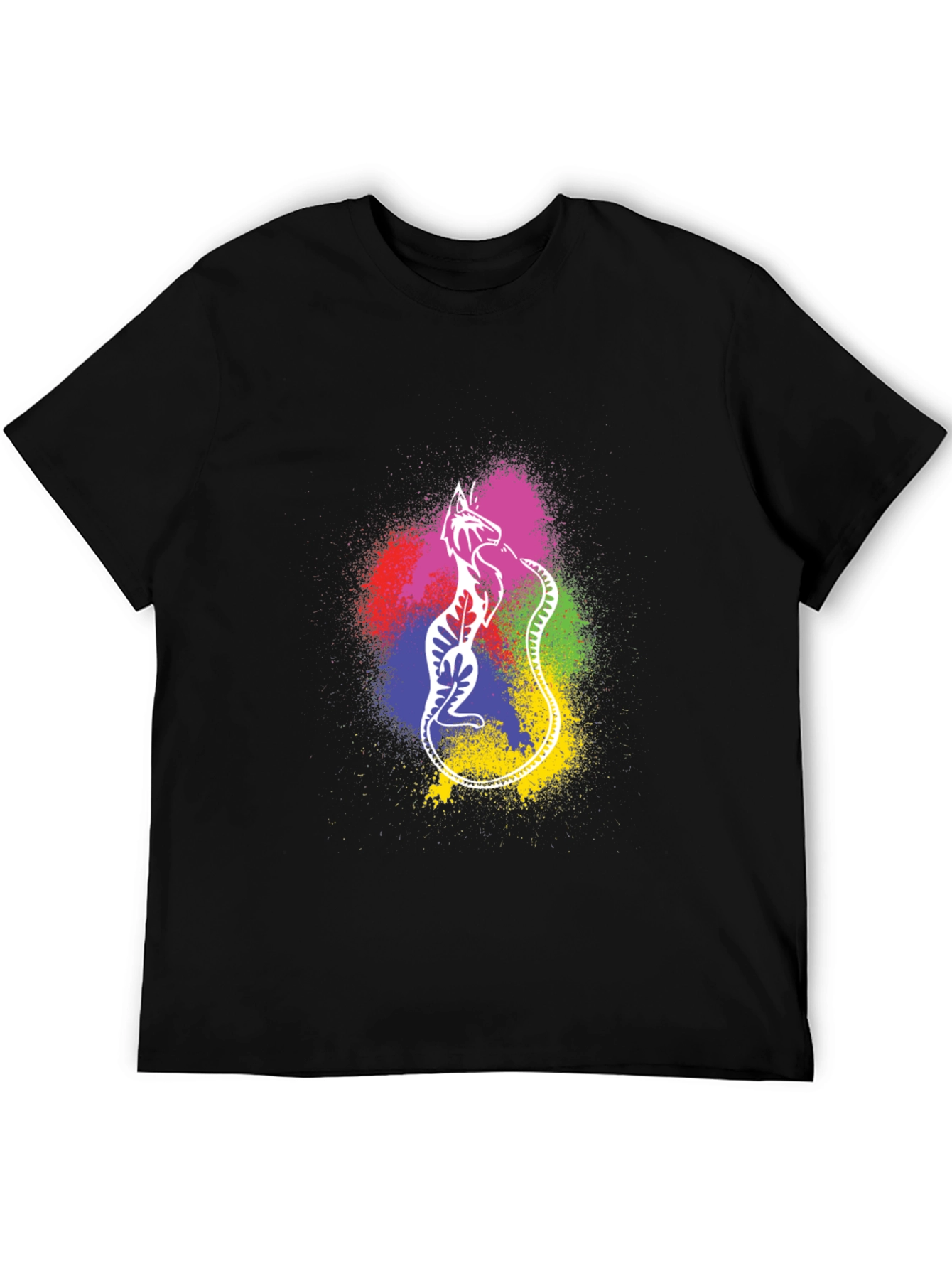 Black Colorful Cat Graphic T-Shirt - Black view 5