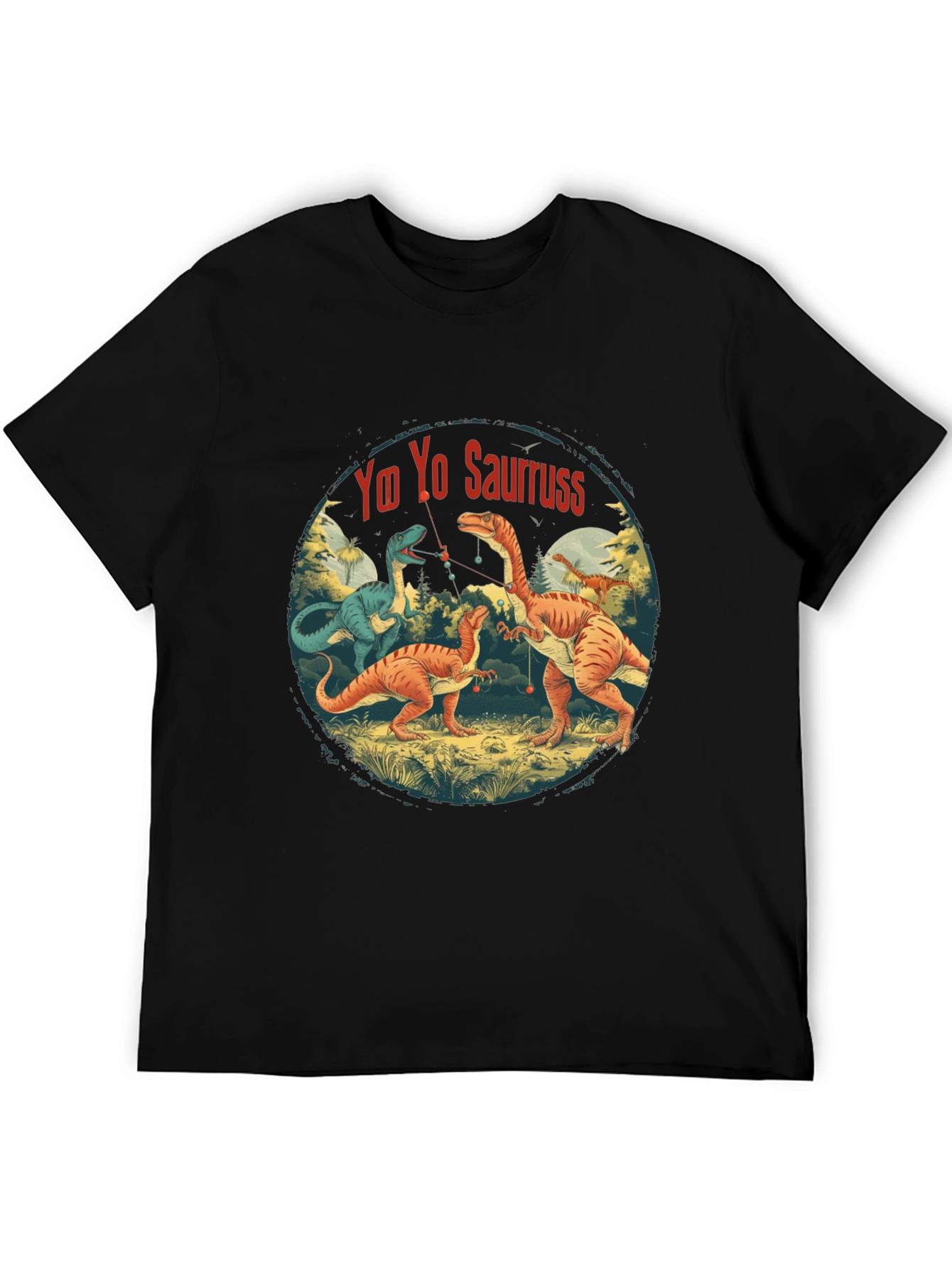 Black Yo Yo Sauruss T-Shirt - Dinosaur Fishing Fun! view 5