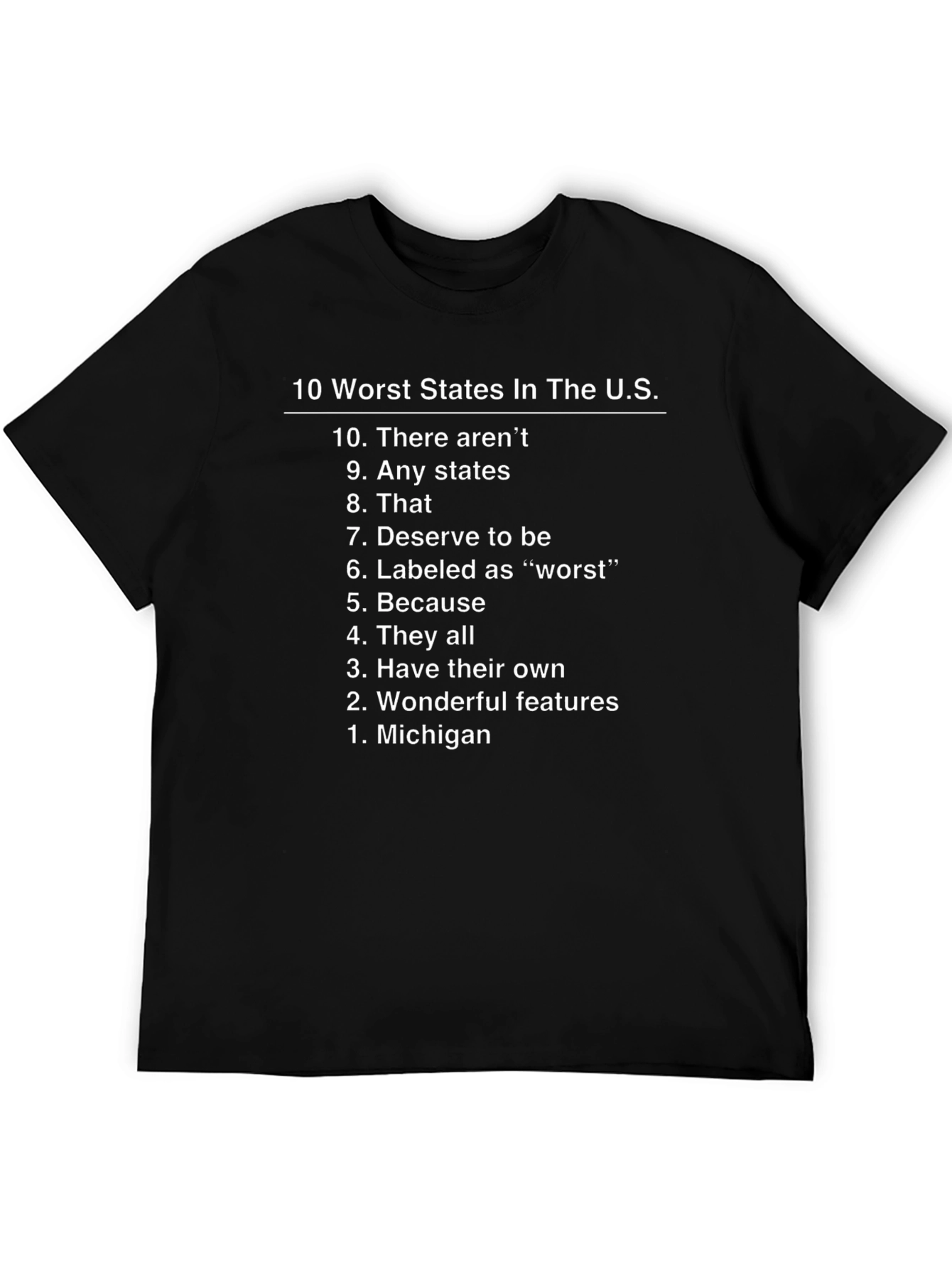 Black Funny '10 Worst States' Black Graphic T-Shirt view 5